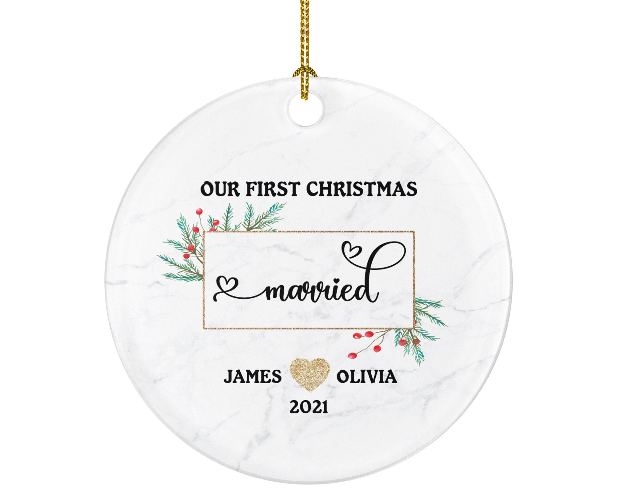 Our First Christmas Married Christmas Ornament Personalized - Newlywed Wedding Couple First Gift
