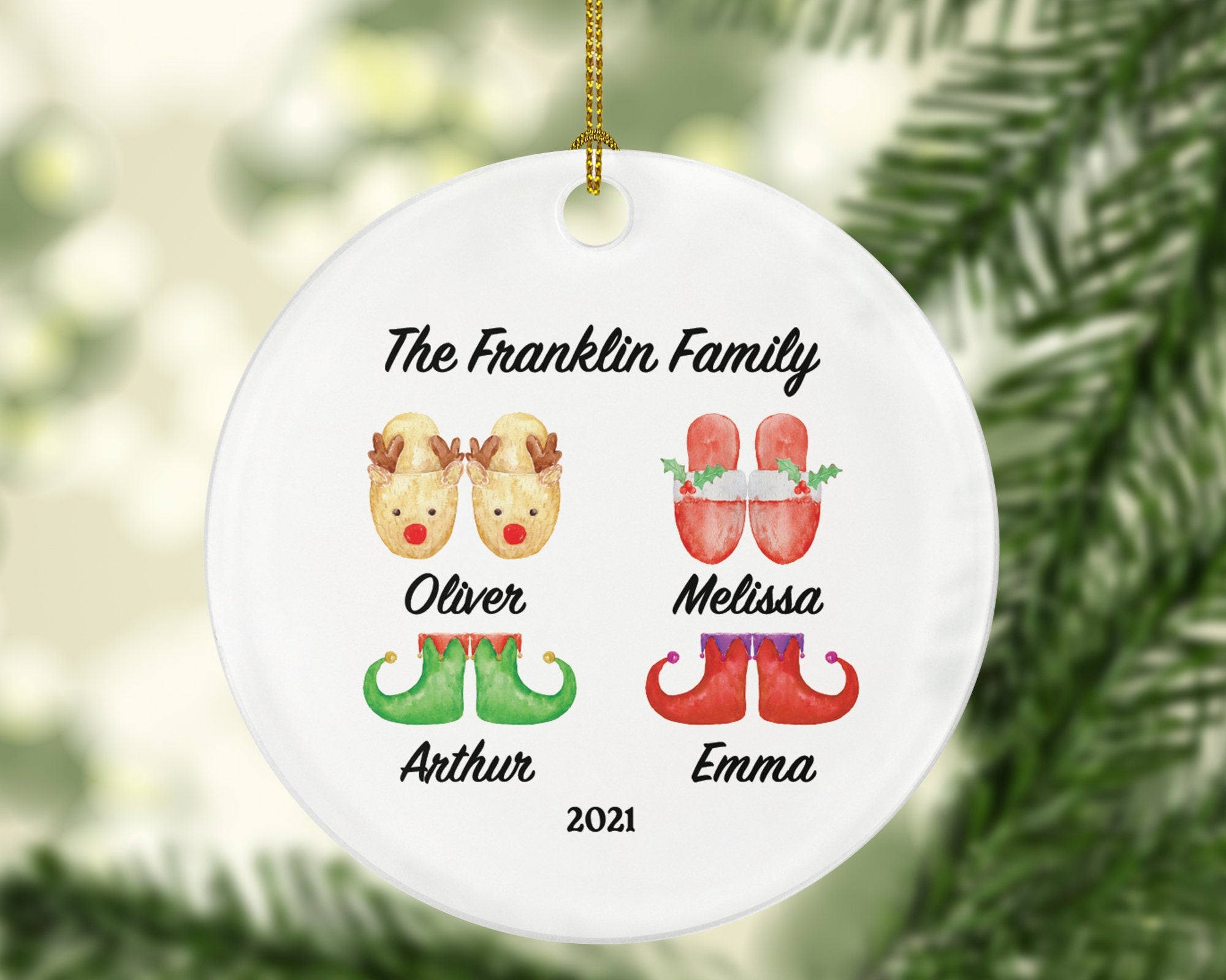 Personalized Family of 2 3 4 Slippers Ornament - Custom Christmas Gift