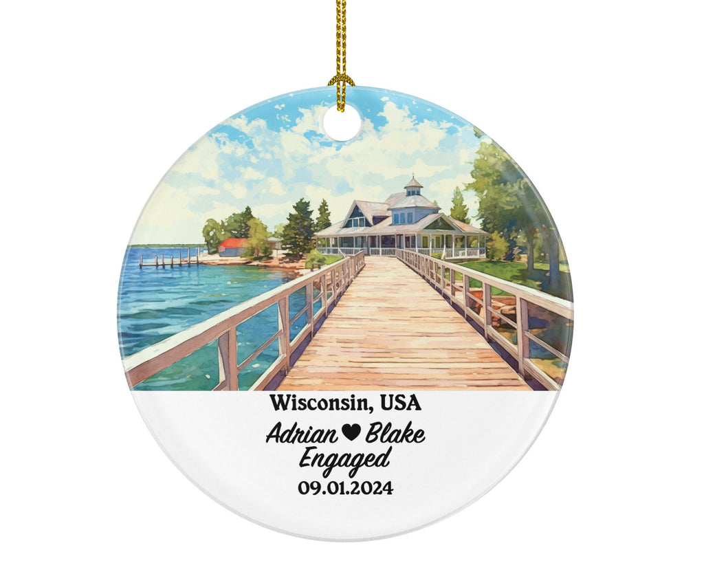 Wisconsin Christmas Ornament Personalized - WI Engaged Married Family Together Couple Travel Honeymoon Engagement Marriage