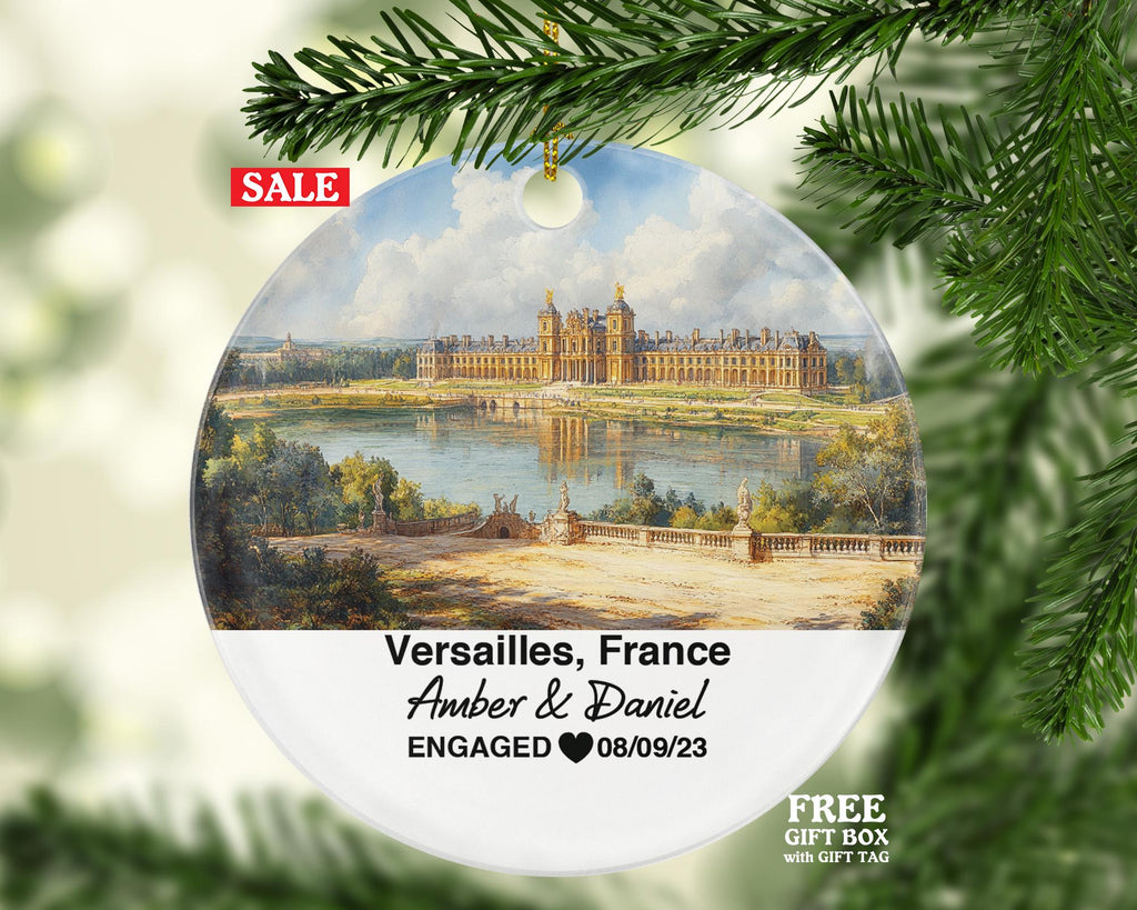 Personalized Versailles France Christmas Ornament, Château de Versailles, Royal Gardens, Mr & Mrs Wedding, Engagement, or Honeymoon Keepsake for Couples
