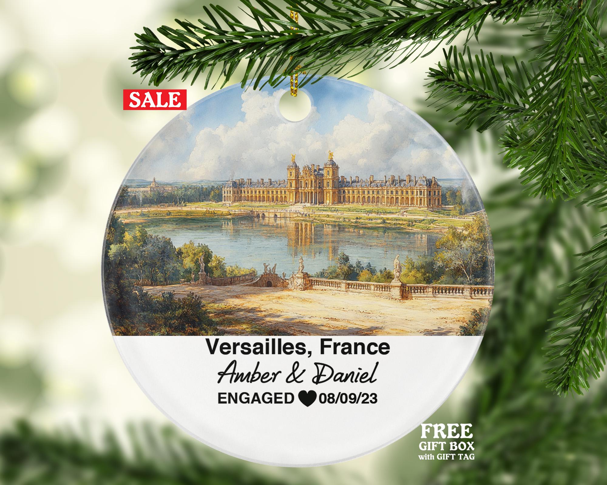 Personalized Versailles France Christmas Ornament, Château de Versailles, Royal Gardens, Mr & Mrs Wedding, Engagement, or Honeymoon Keepsake for Couples