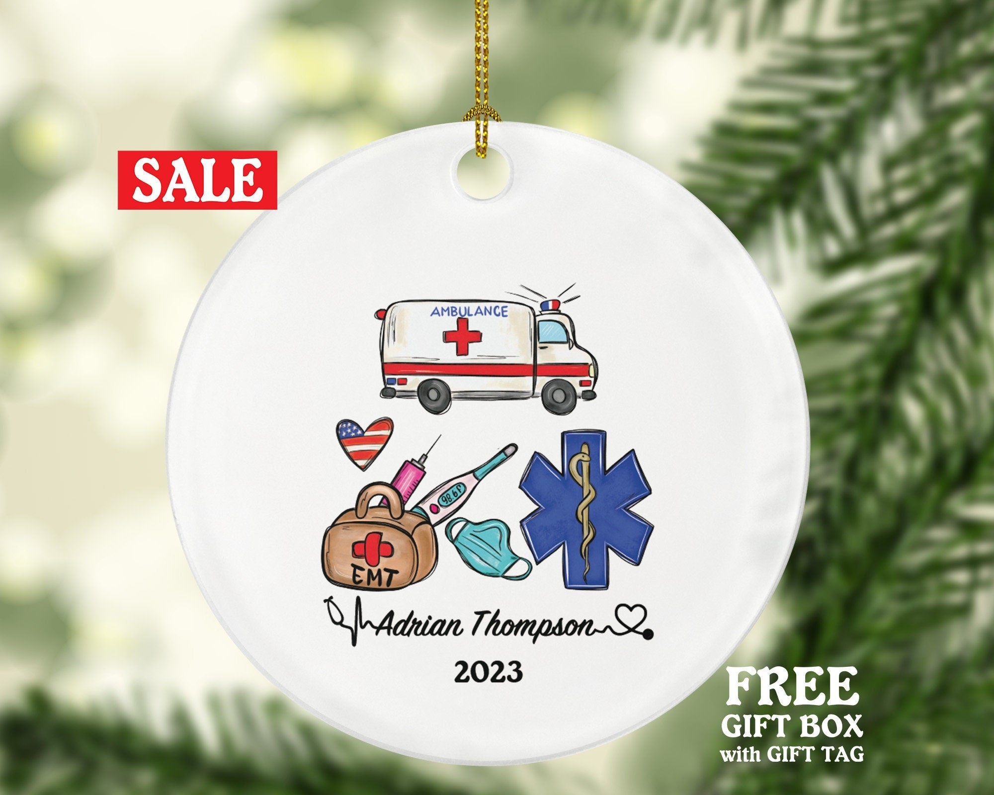 Emergency Medical Technician  EMT Christmas Ornament Personalized - Fist Responder Ambulance Custom Name Year Holiday Gift
