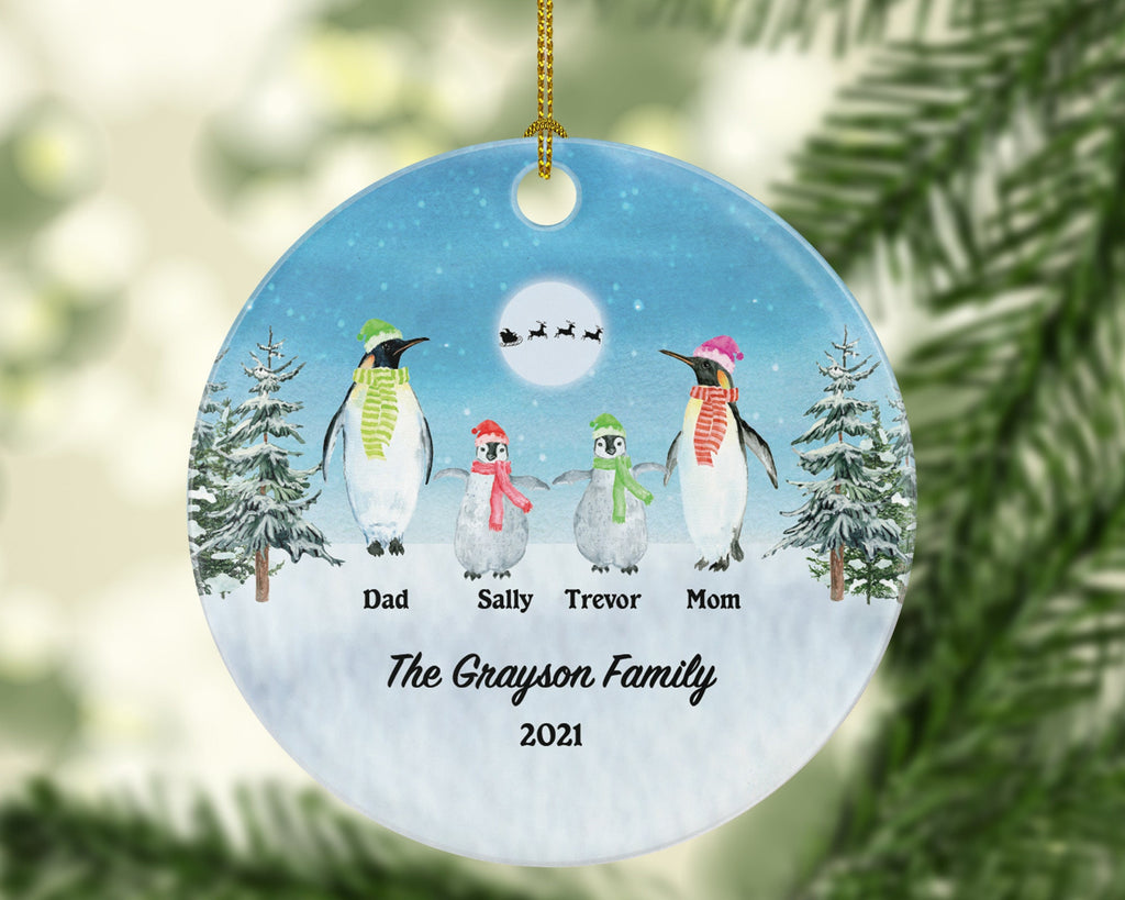 Family of 2 3 4 5 6 Personalized Christmas Ornament - Two Three Four Five Six Custom Penguin Family Big Mom Dad Kids Children