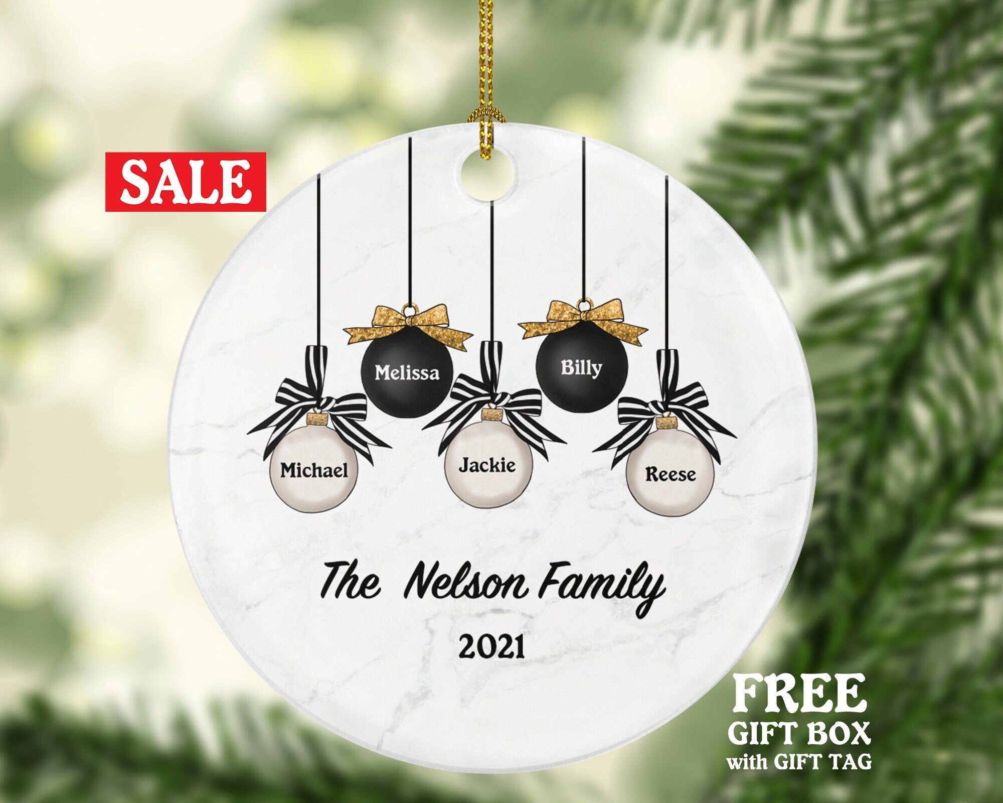 Family of 2 3 4 5 Christmas Ornament Personalized - Gift for Family - Custom Name Year Christmas Ornament