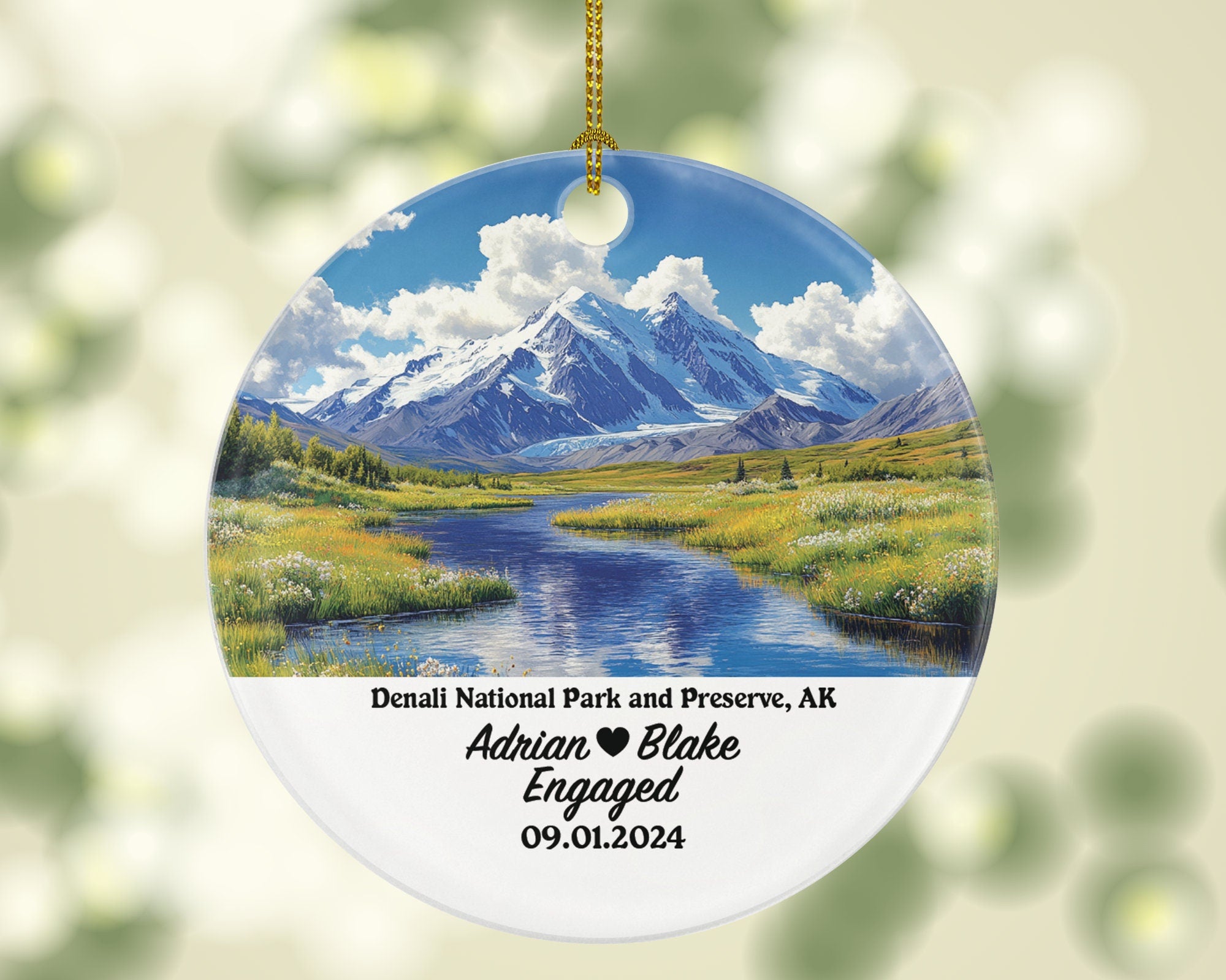 Denali National Park Christmas Ornament Personalized - Engaged Married Family Together Couple Travel Honeymoon Engagement Marriage