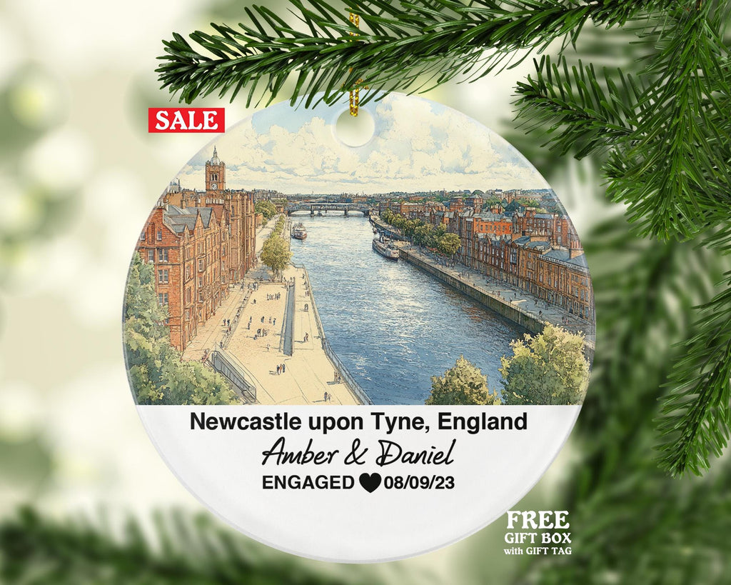 Newcastle upon Tyne England Christmas Ornament – Personalized United Kingdom Keepsake, Custom Couple Gift for Wedding or Honeymoon