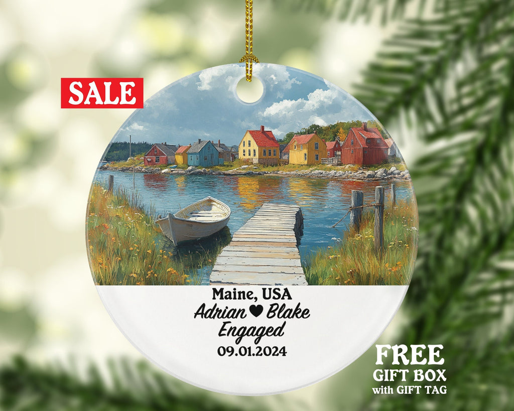 Maine Christmas Ornament Personalized - ME Engaged Married Family Together Couple Travel Honeymoon Engagement Marriage