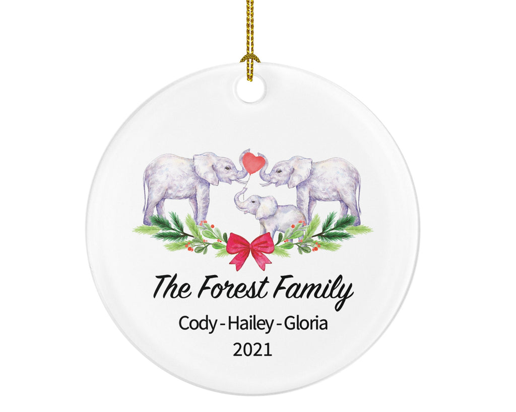 Family of 3 Personalized Ornament - First Christmas Elephant Family New Baby Girl Boy Parents Mother Father Mom Dad Gift Kid Child