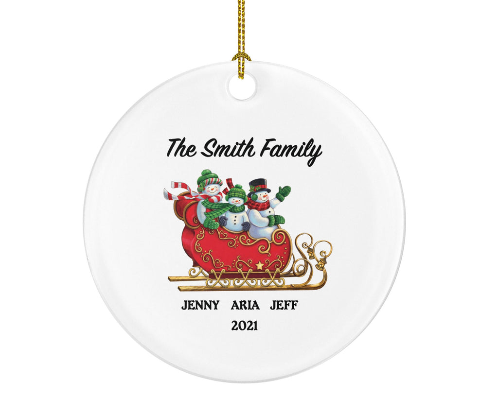 Family of 3 Christmas Ornament Personalized - Parents Mother Father Child Girl Boy Mom Dad Gift - Snowmen Family in Sleigh