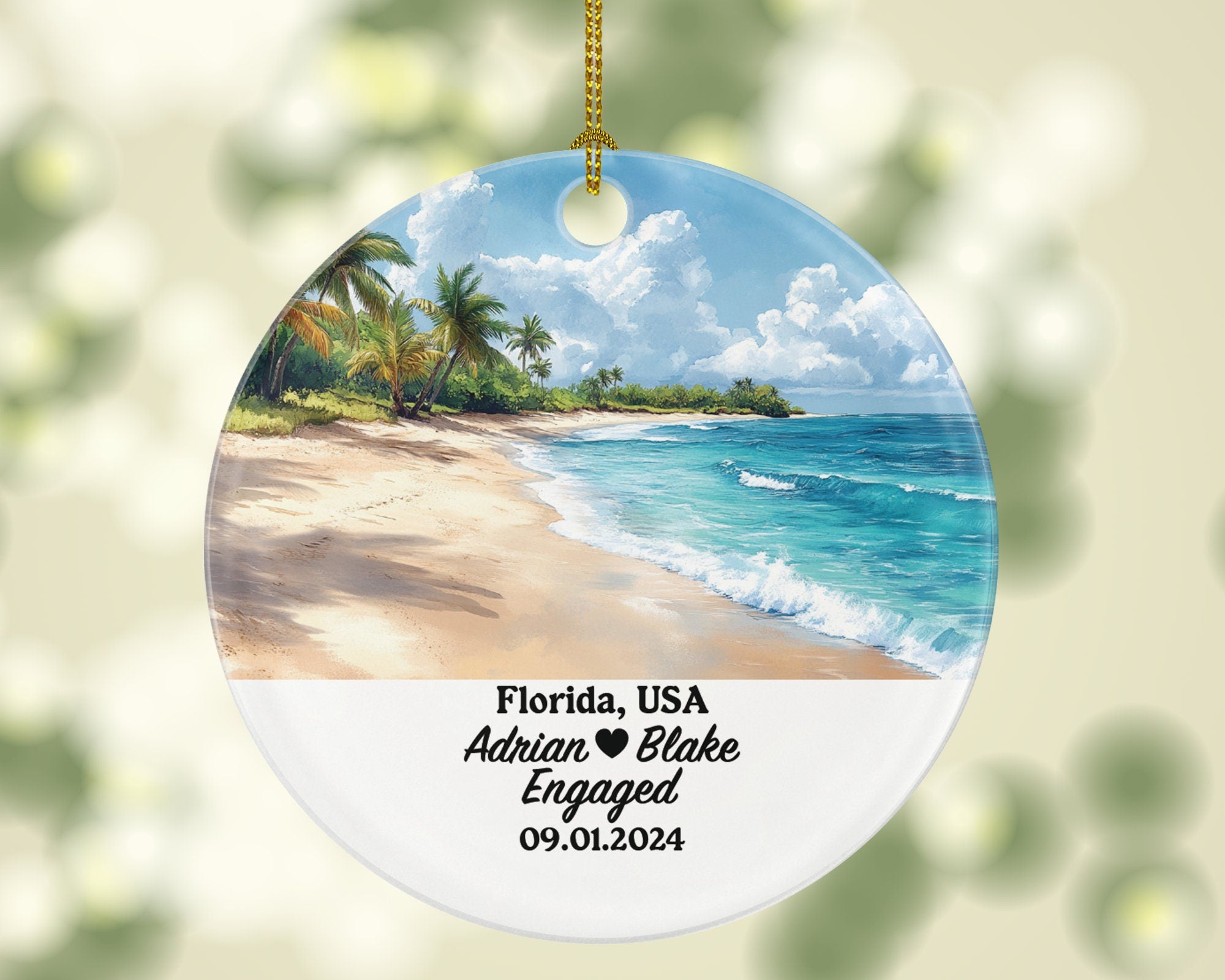 Florida Christmas Ornament Personalized - FL Engaged Married Family Together Couple Travel Honeymoon Engagement Marriage