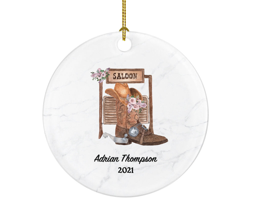 Western Cowboy Boot Hat Gun Scarf Christmas Ornament, Bull Rider Gift Rancher Texas Cowgirl Farm Personalized Xmas Present