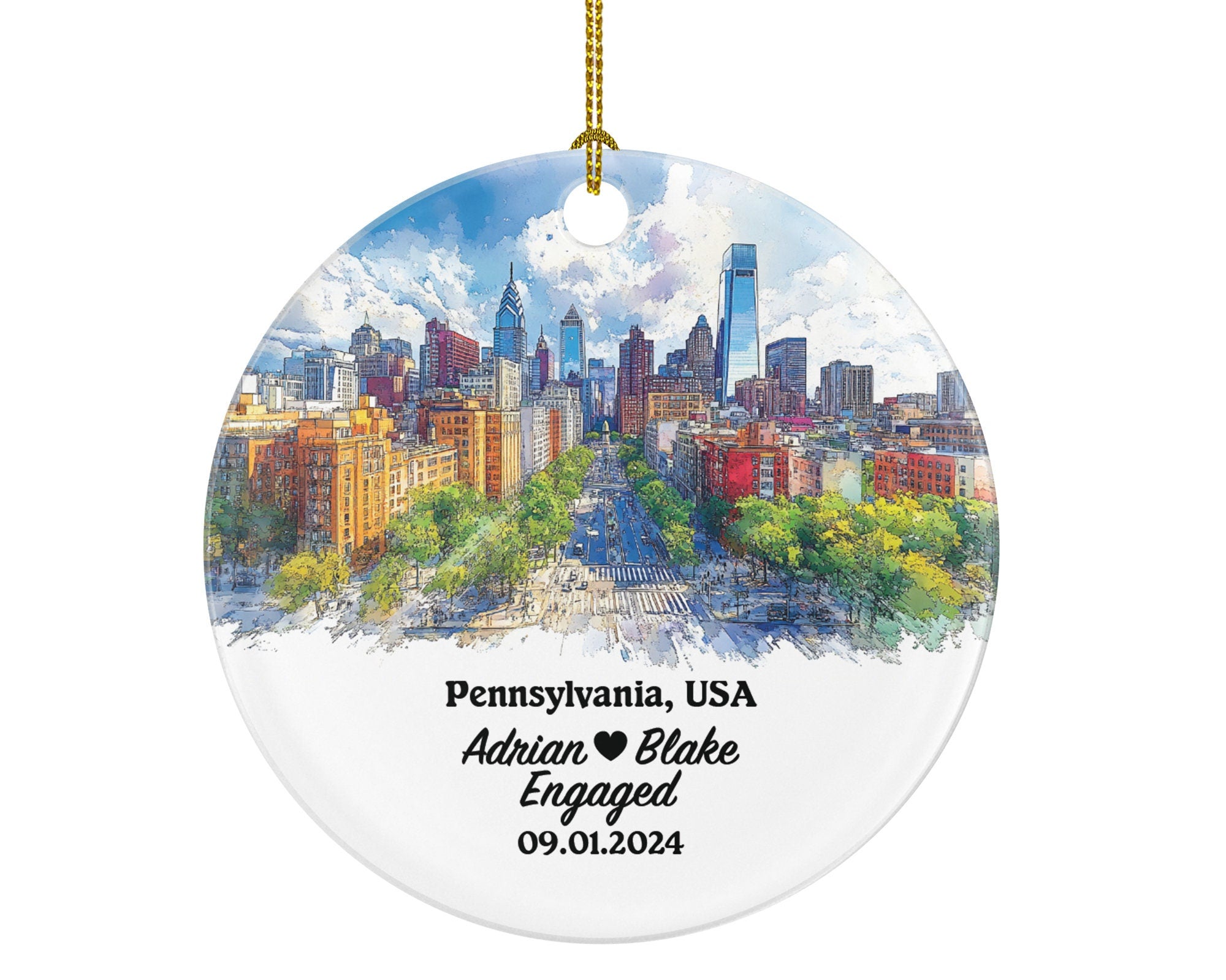 Pennsylvania Christmas Ornament Personalized - PA Engaged Married Family Together Couple Travel Honeymoon Engagement Marriage