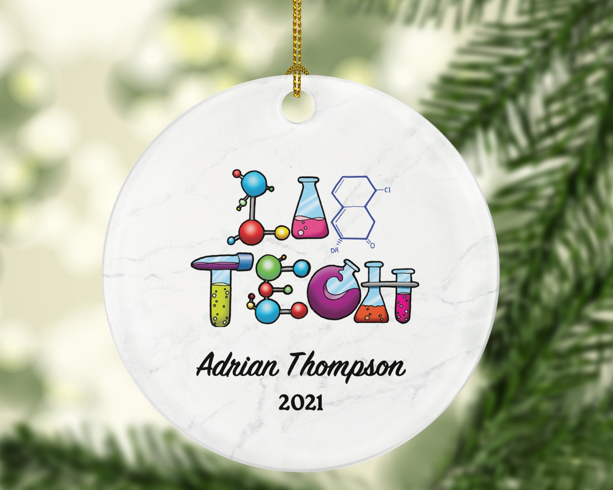 Lab Tech Christmas Ornament Personalized - Phlebotomist Gift, Healthcare Worker Essential Employee Appreciation, Hospital Worker