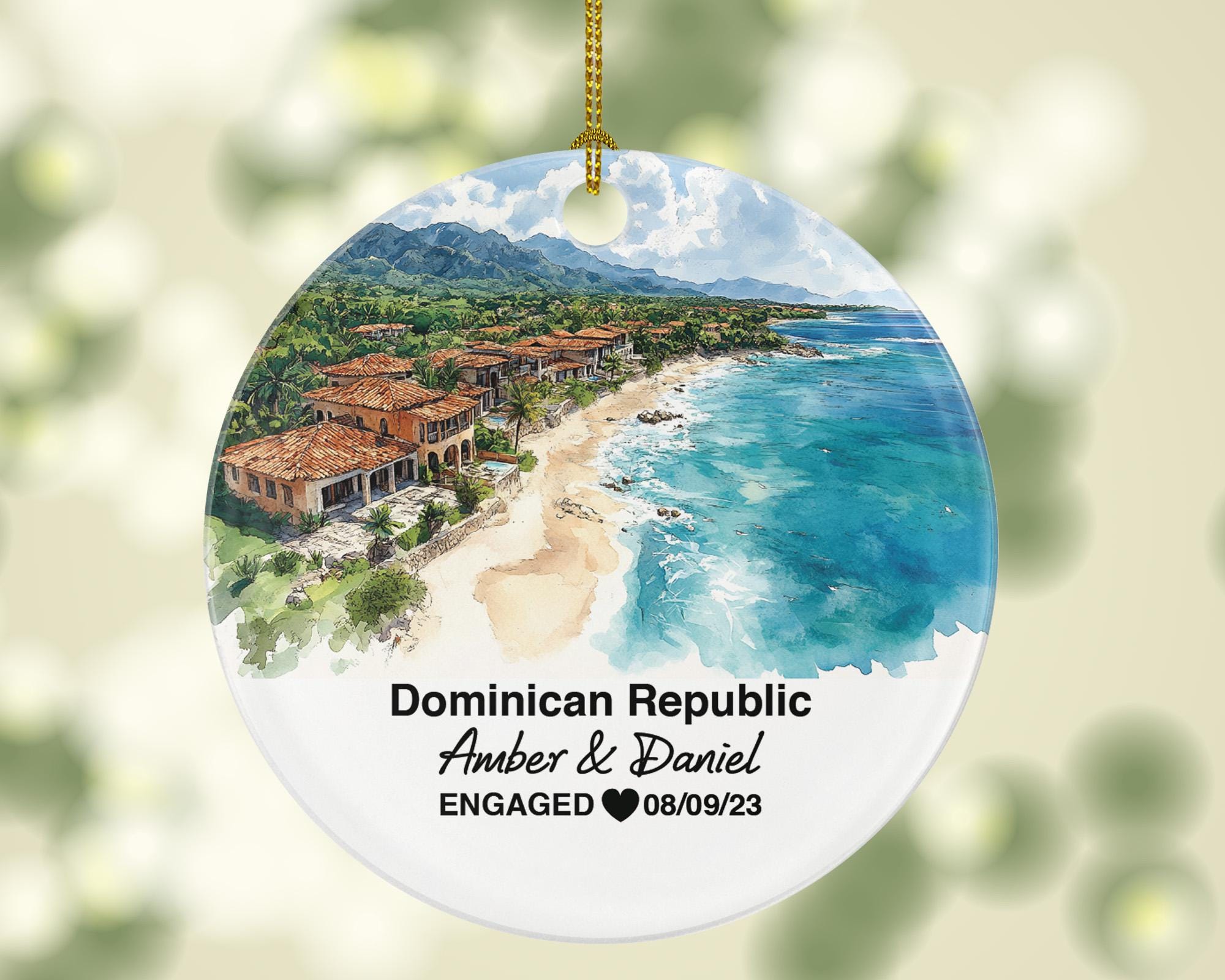 Custom Dominican Republic Christmas Ornament, Lush Rainforests, Personalized Couple Gift, Celebrate Wedding, Engagement, Honeymoon
