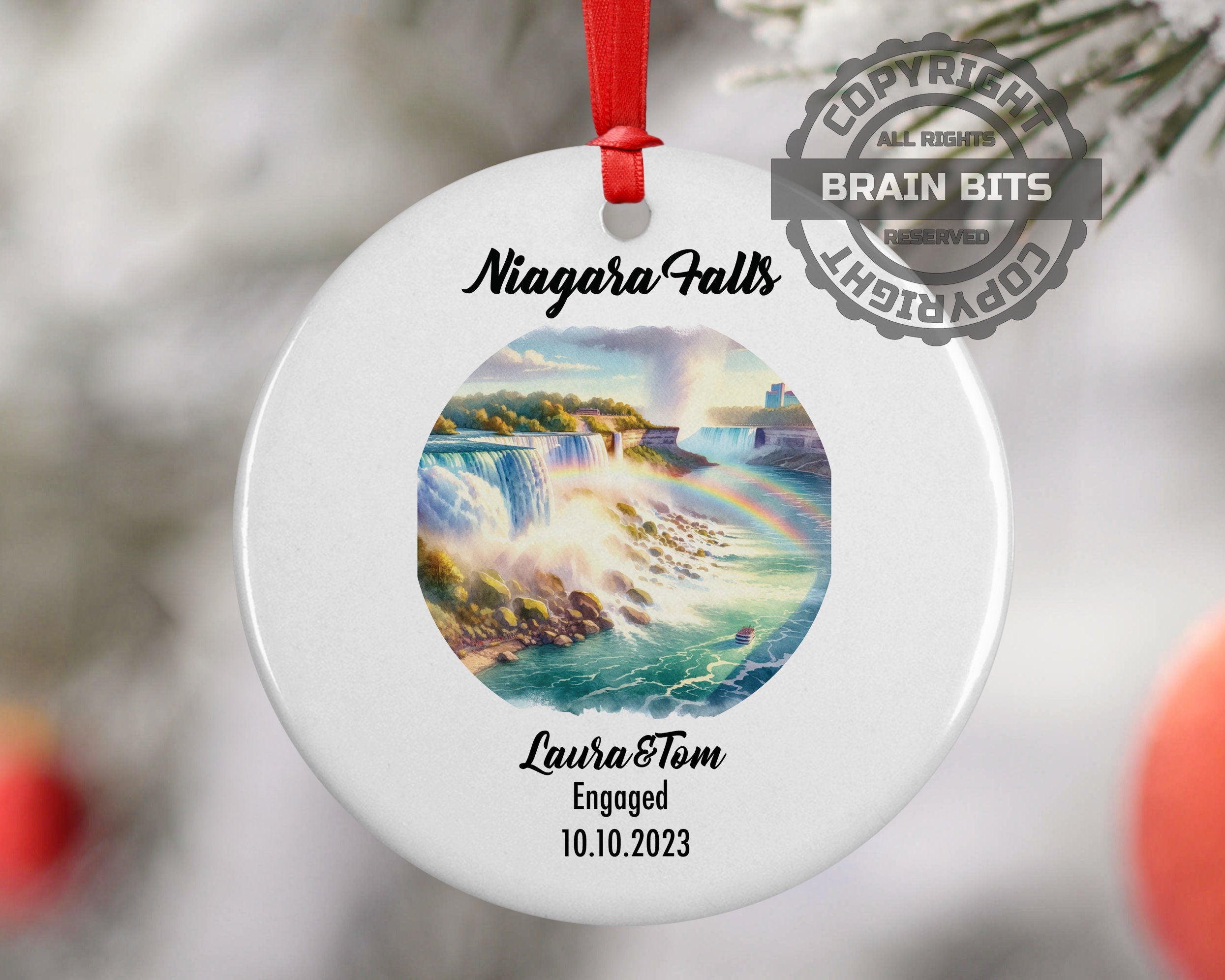 Niagara Falls Ornament, Engagement, Married, Travel, Gift for Engaged Couple, Engagement Gift, Trip, Vacation Souvenir
