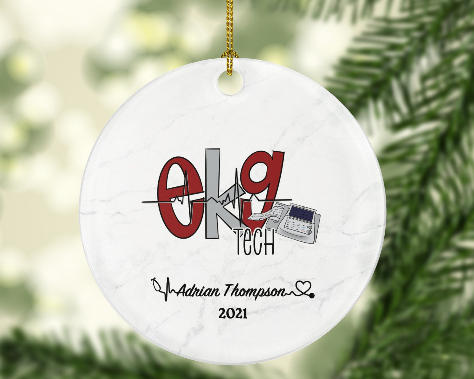 Electrocardiogram Technician EKG Tech Christmas Ornament Personalized - Heartbeat Gift Health Worker School Student Graduation Gifts