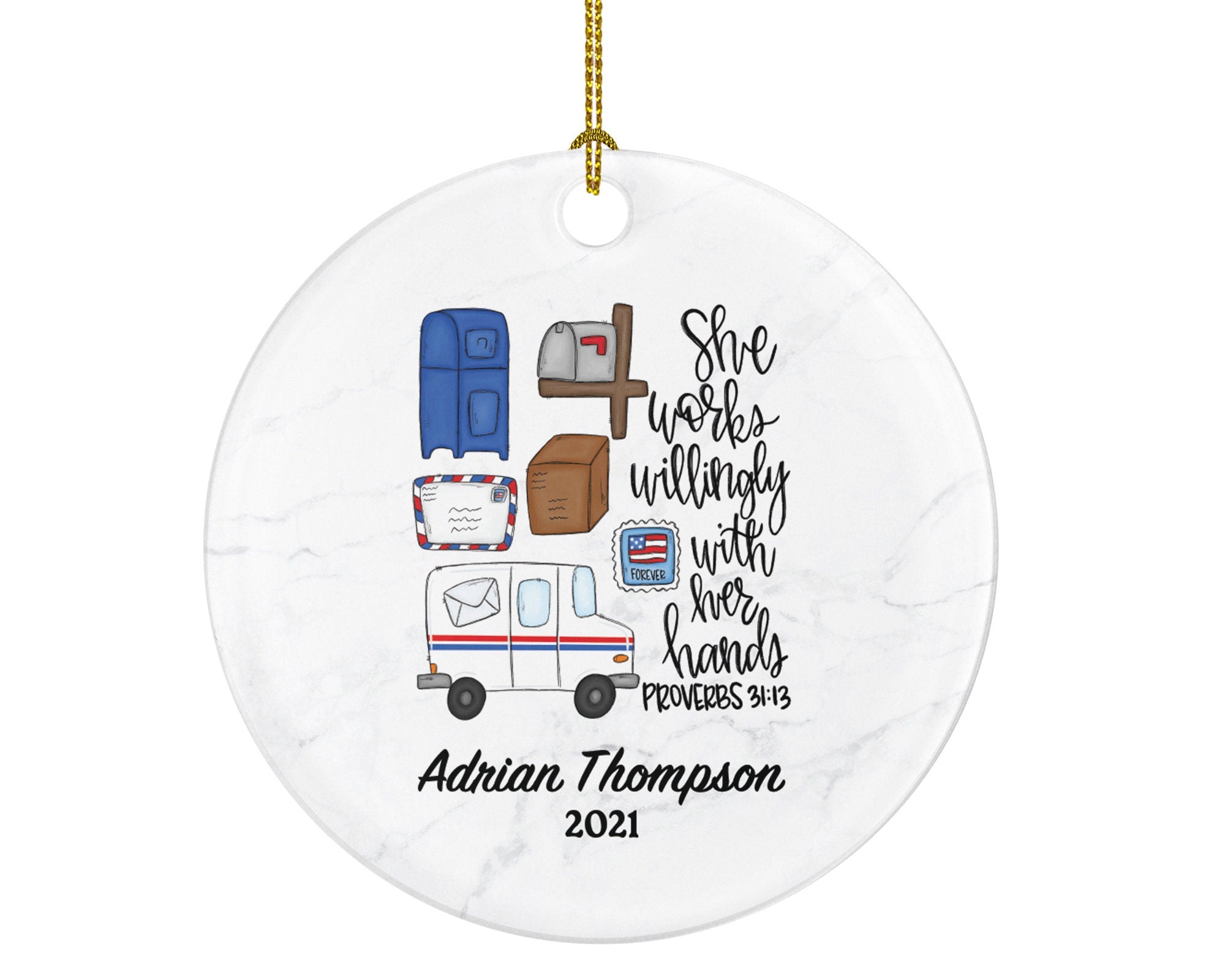 Mail Carrier Truck Postal Worker Christmas Ornament Personalized - Mailman Appreciation Gift Thank You Essential Worker Holiday
