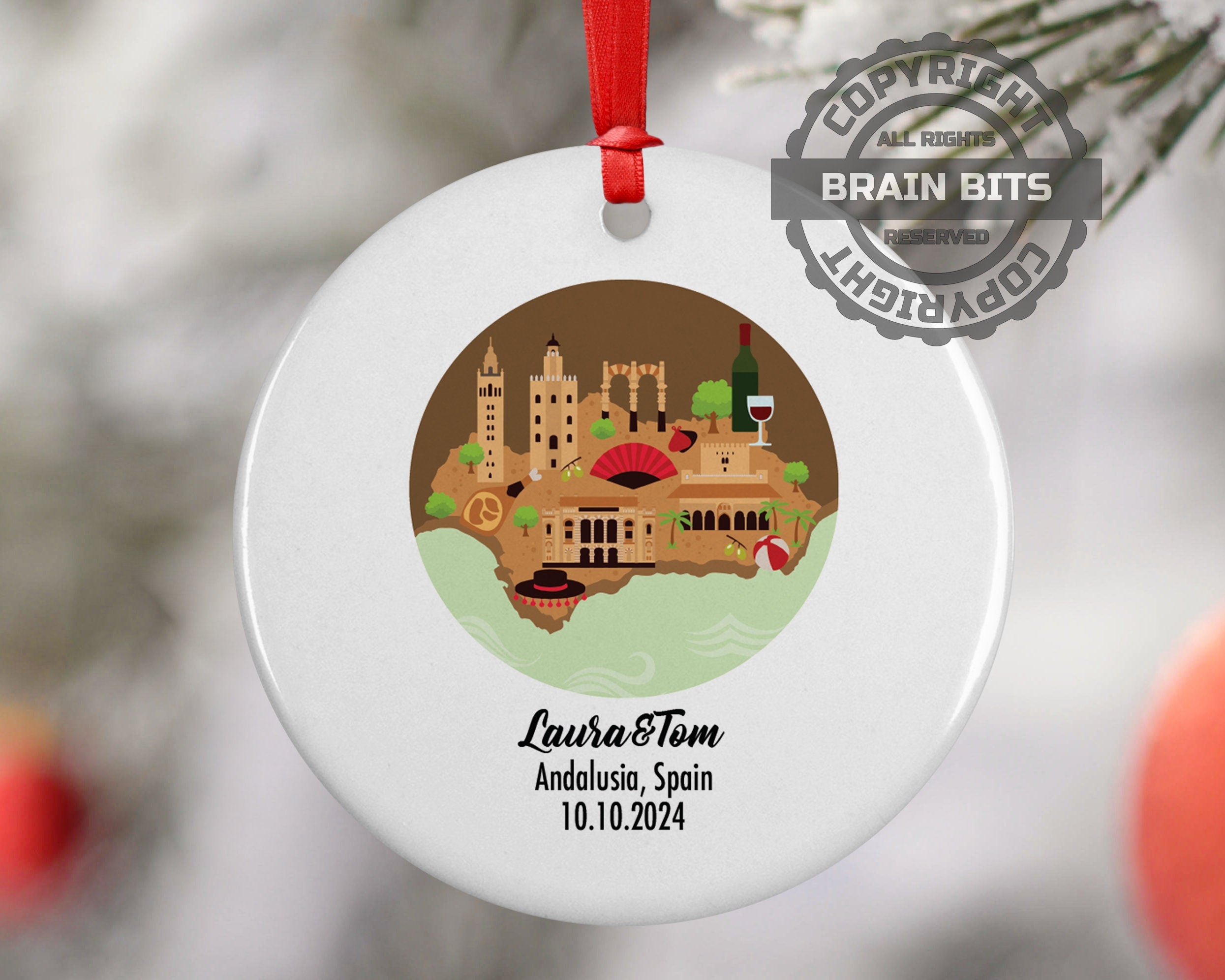 Andalusia, Spain, Ornament, Engagement, Married, Travel, Gift for Engaged Couple, Engagement Gift, Trip, Vacation Souvenir