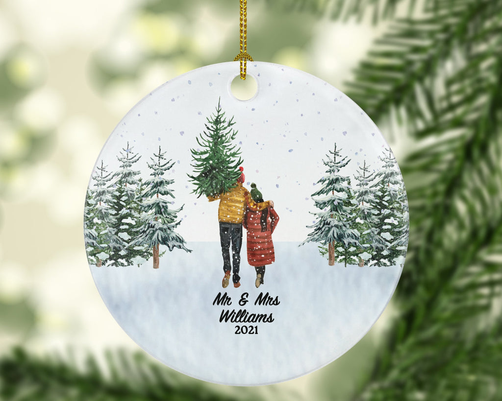 First Christmas as Mr & Mrs Married Couple Christmas Ornament Personalized - Newlywed Mr. and Mrs. Wedding Gift - Winter Couple in Snow