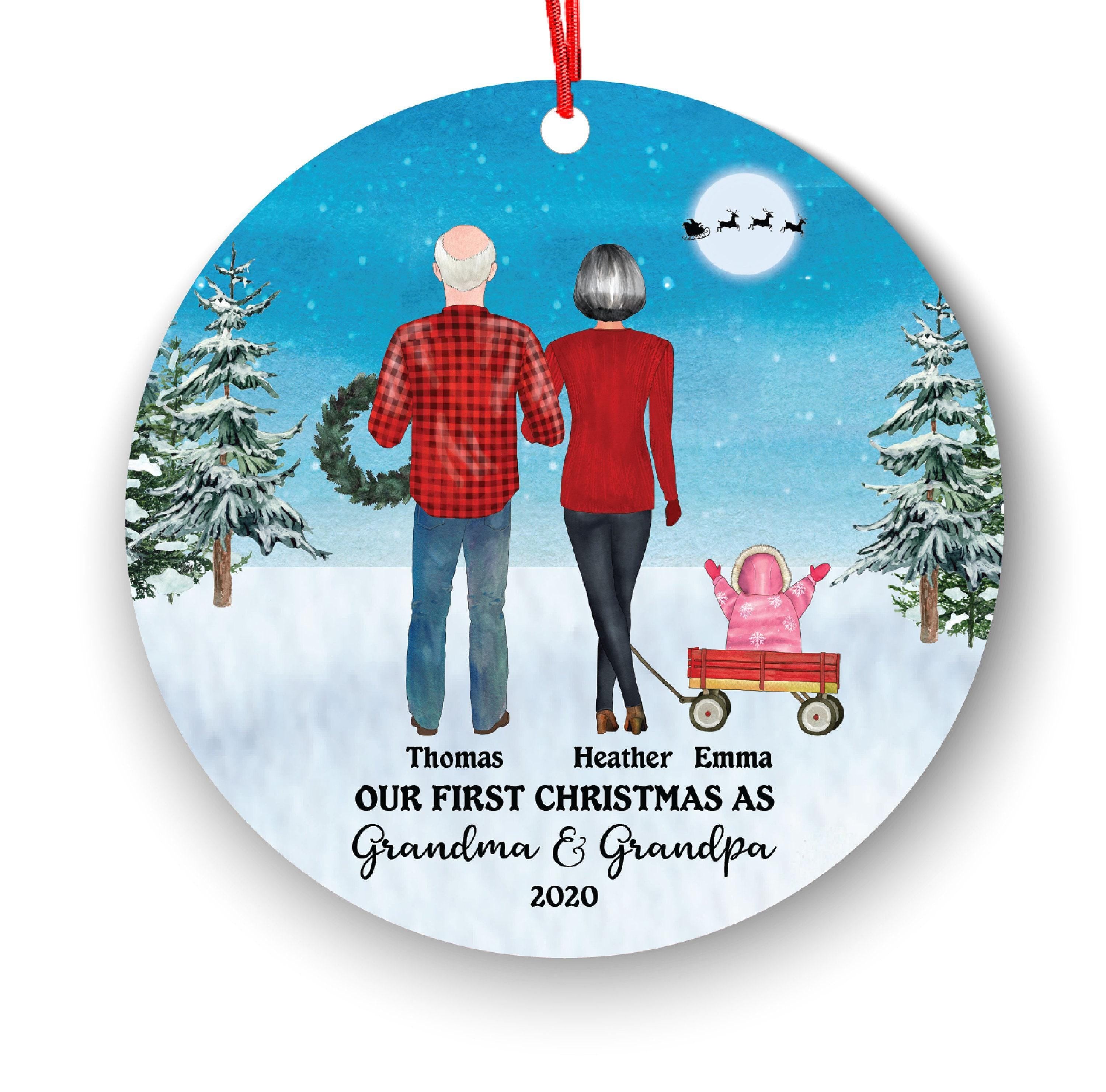 New Grandma & Grandpa Ornament, Personalized Baby Portrait (3-inch Ceramic)