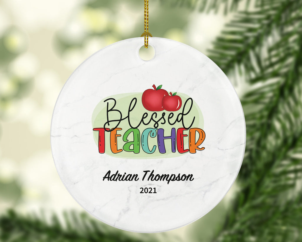 Teacher Ornament Personalized - Blessed Teacher Custom Gift Apple from Student Appreciation Mr Mrs School Graduate Graduation