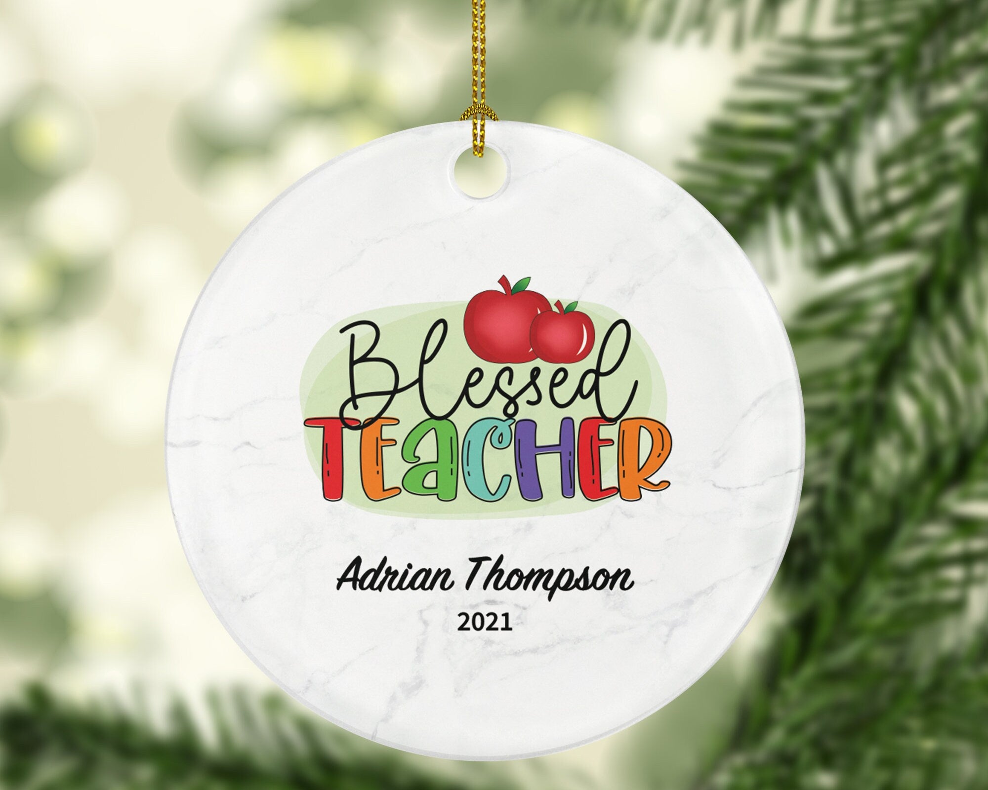 Teacher Ornament Personalized - Blessed Teacher Custom Gift Apple from Student Appreciation Mr Mrs School Graduate Graduation