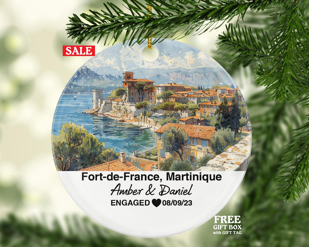 Personalized Fort-de-France Martinique Christmas Ornament, La Savane Park, Mr & Mrs Wedding, Engagement, or Honeymoon Keepsake for Couples