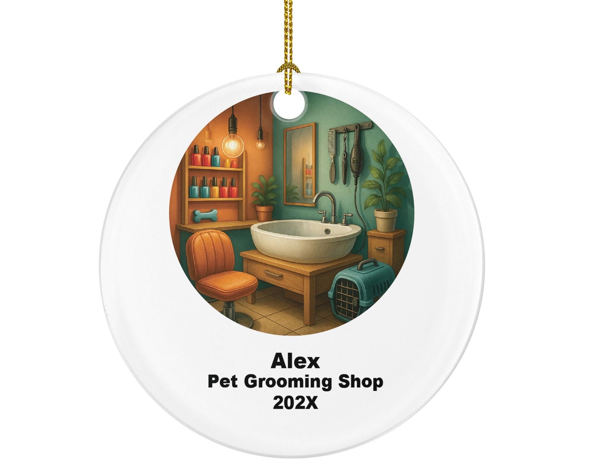 Personalized Pet Grooming Ornament – Custom Pet Salon Gift – Dog Groomer and Cat Grooming Ornament with Name and Year