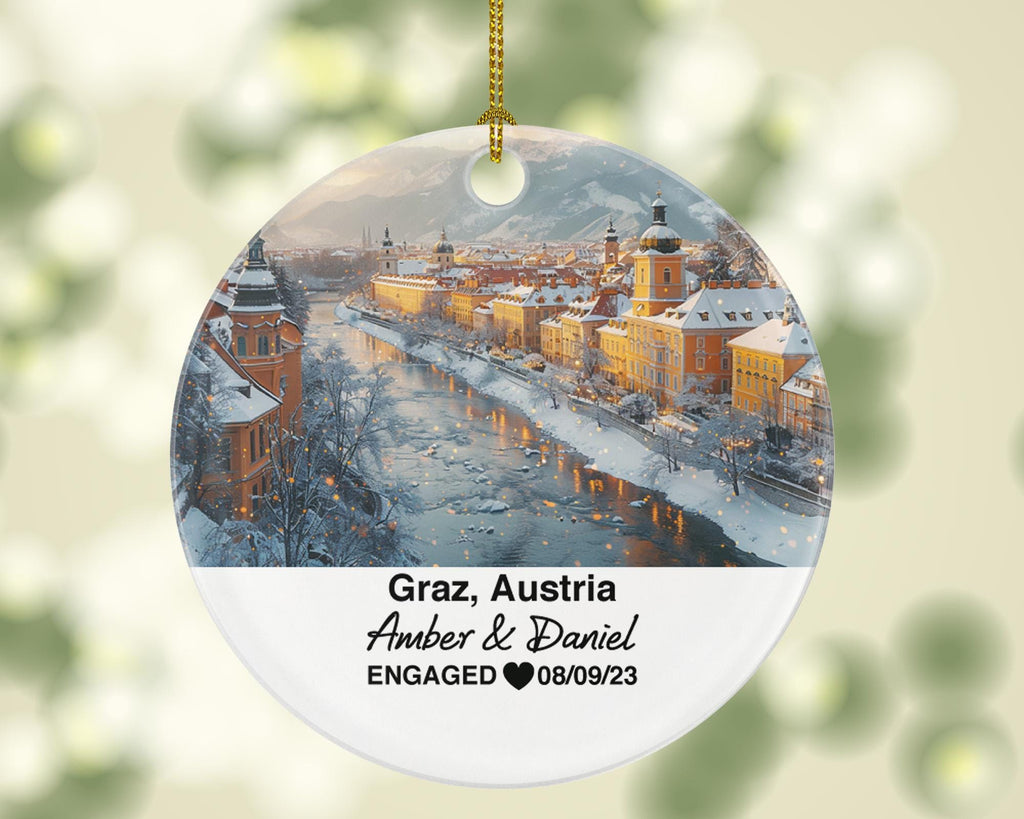 Custom Austria Graz Ornament – Personalized Schlossberg Hill, Murinsel Keepsake, Couple Gift for Wedding or Honeymoon