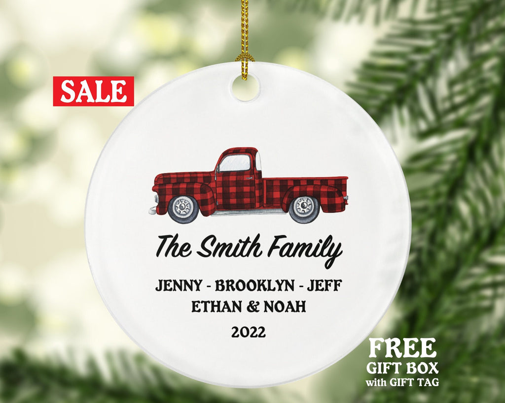 Family of 2 3 4 5 6 Christmas Ornament Personalized - Custom Gift for Family - Family Truck Farmhouse Rustic Decor Name Year