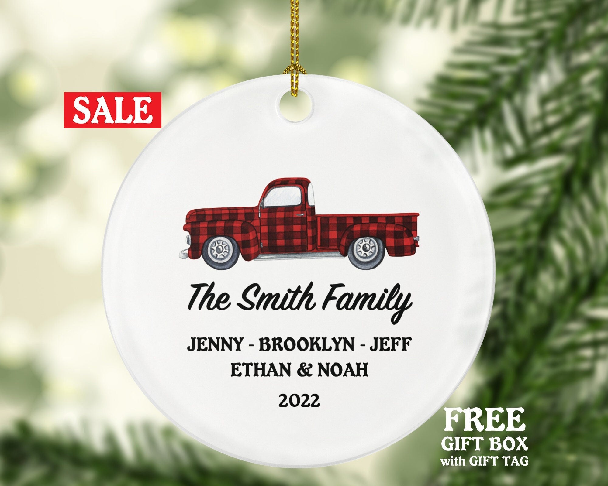 Family of 2 3 4 5 6 Christmas Ornament Personalized - Custom Gift for Family - Family Truck Farmhouse Rustic Decor Name Year
