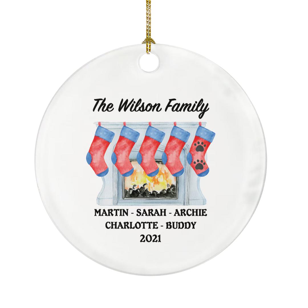 Fireplace Mantel Stockings Family Personalized Christmas Ornament Customized Holiday Gift Custom Names Family of 3 4 5 6
