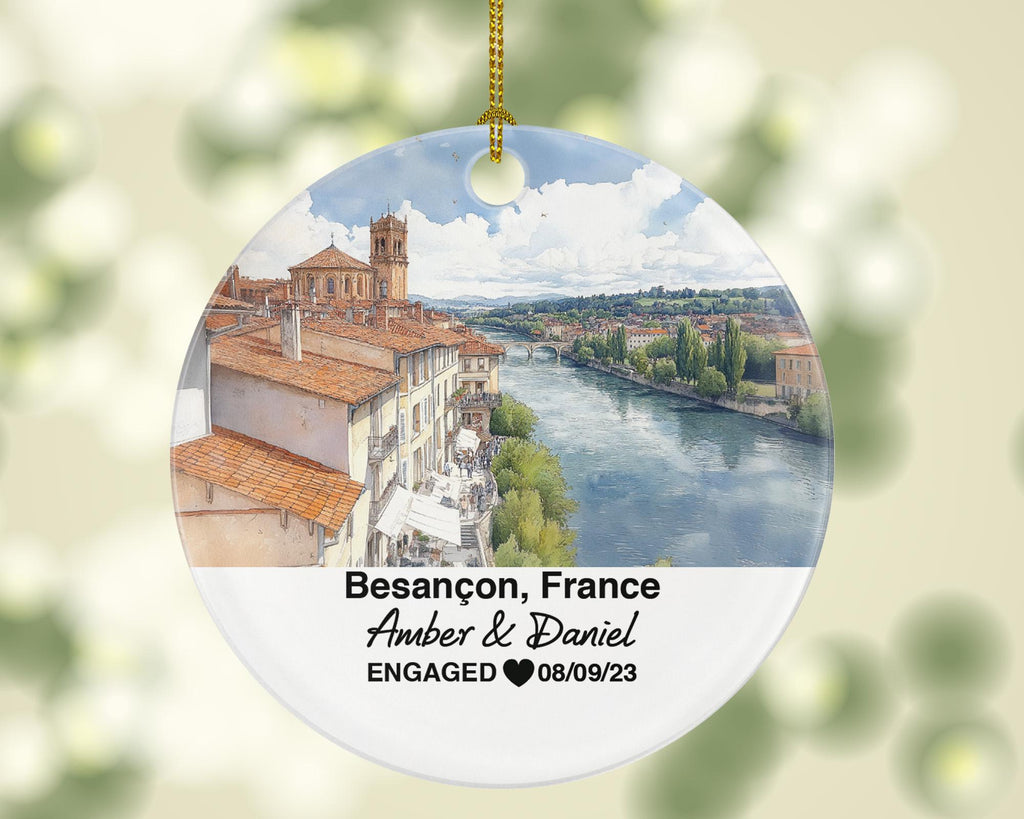 Personalized Besancon France Christmas Ornament, Citadelle de Besançon, Mr & Mrs Wedding, Engagement, or Honeymoon Keepsake for Couples