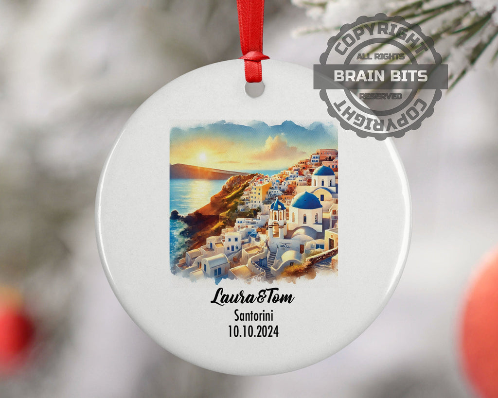 Santorini, Greece, Ornament, Engagement, Married, Travel, Gift for Engaged Couple, Engagement Gift, Trip, Vacation Souvenir