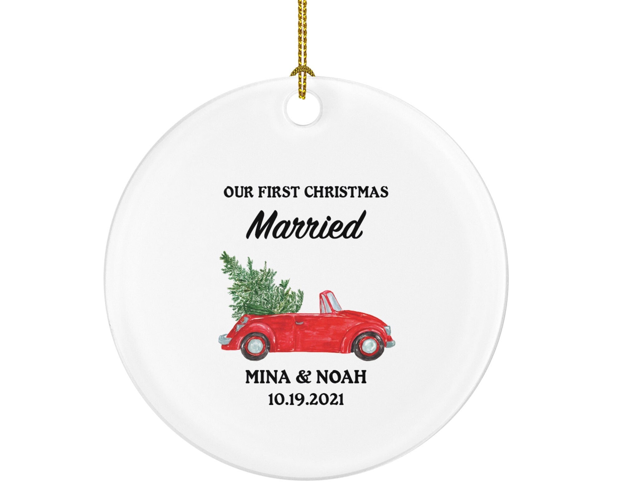 First Christmas Married Christmas Ornament - Personalized As Mr & Mrs Newlywed Wedding First Gift for Wedding Convertible Red Car Ornament