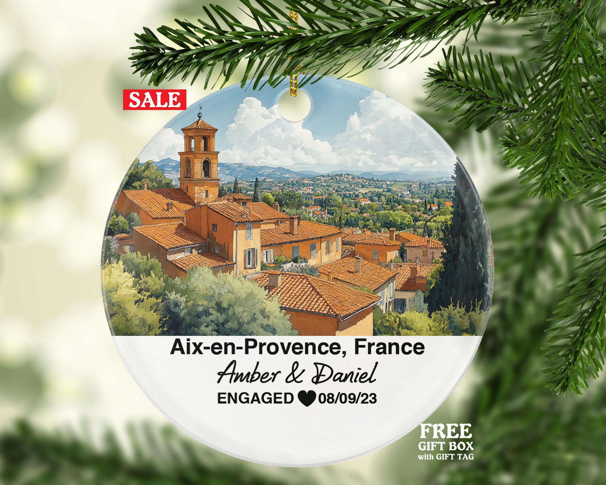 Personalized Aix-en-Provence France Christmas Ornament, Cours Mirabeau, Mr & Mrs Wedding, Engagement, or Honeymoon Keepsake for Couples