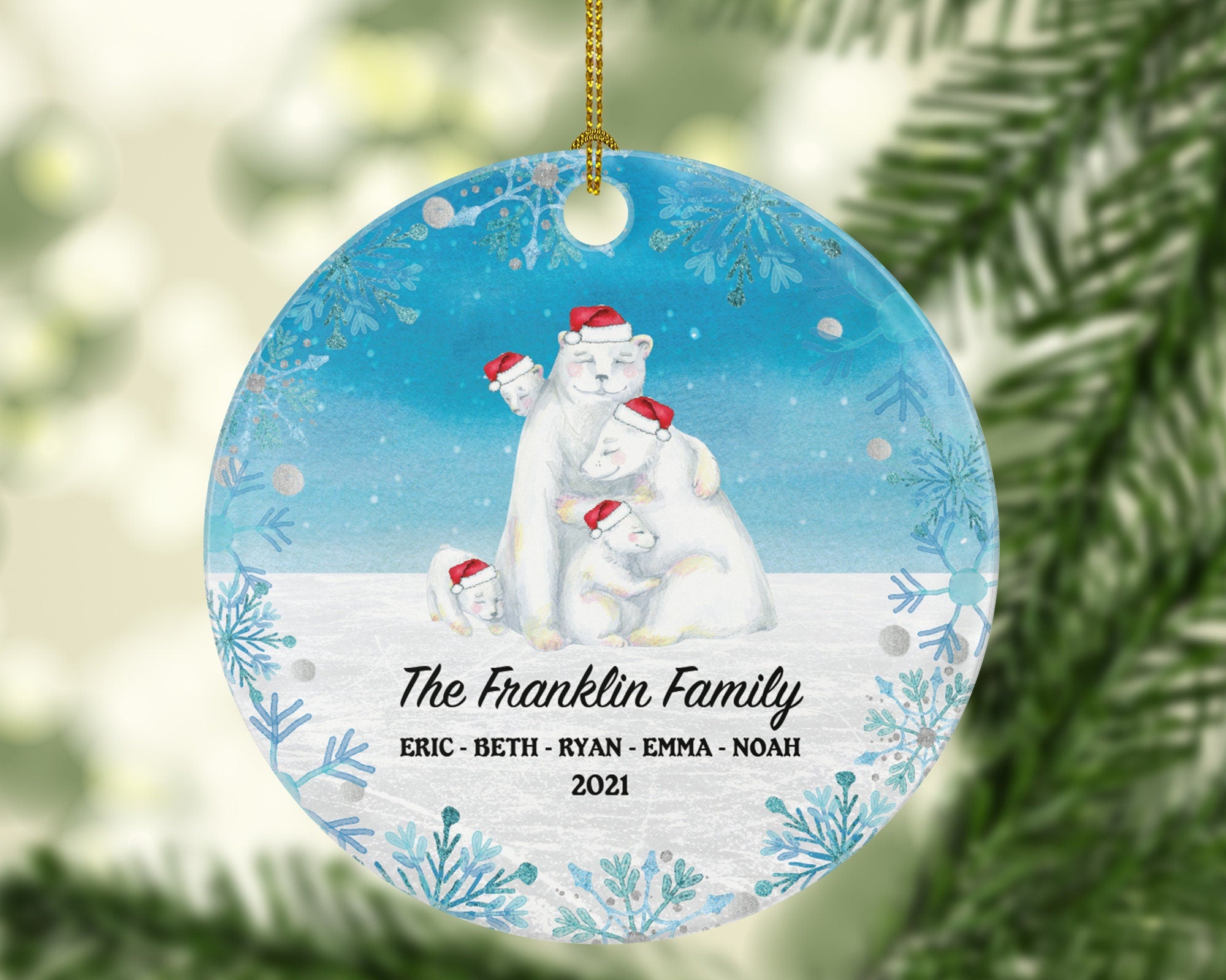 Family of 4 Christmas Ornament Personalized - Parents Mother Father Child Girl Boy Mom Dad Gift - Bear Family
