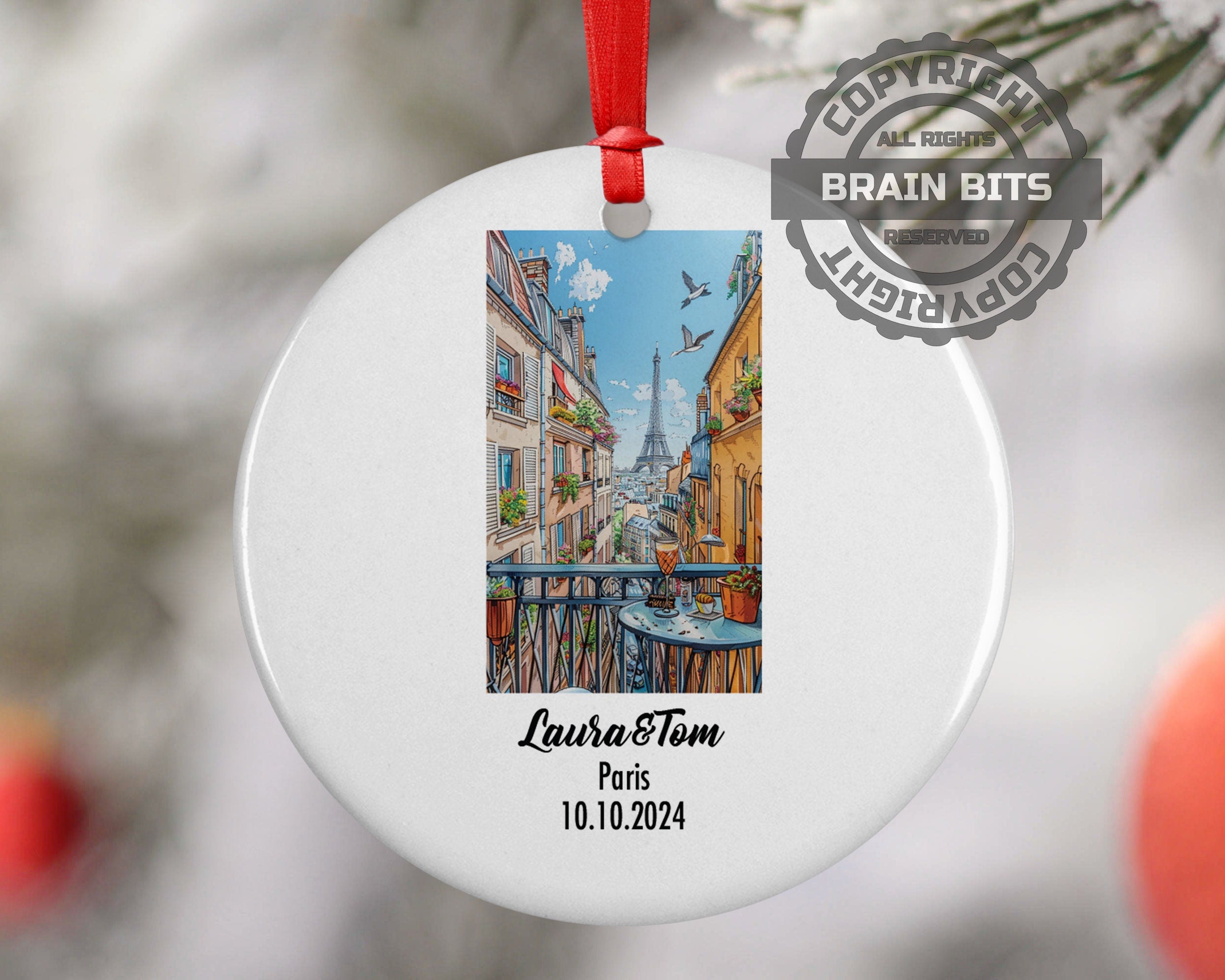 Paris, France, Ornament, Engagement, Married, Travel, Gift for Engaged Couple, Engagement Gift, Trip, Vacation Souvenir