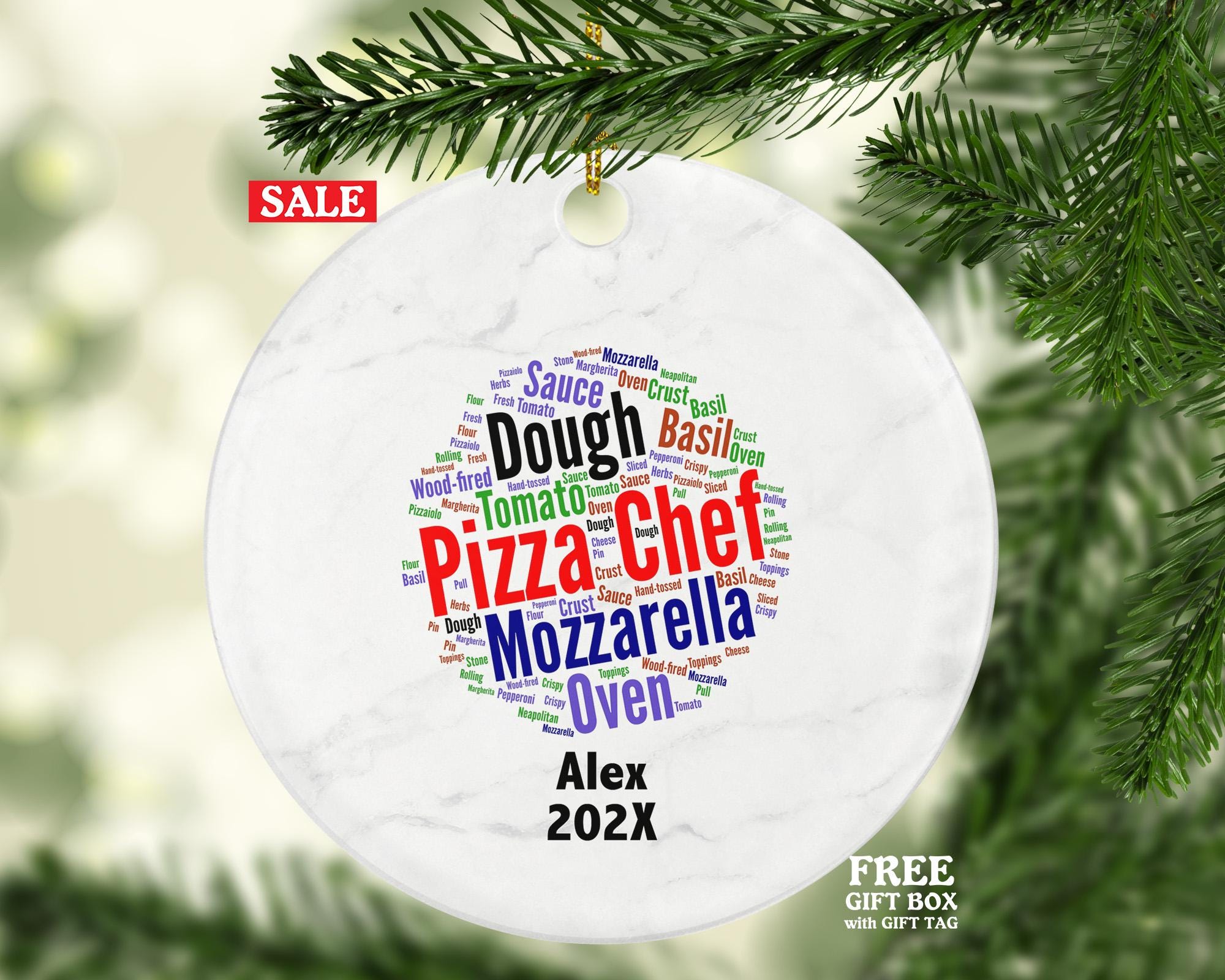 Personalized Pizza Chef Ornament – Custom Pizza Maker Christmas Gift – Culinary Word Art Ornament – Chef Holiday Keepsake