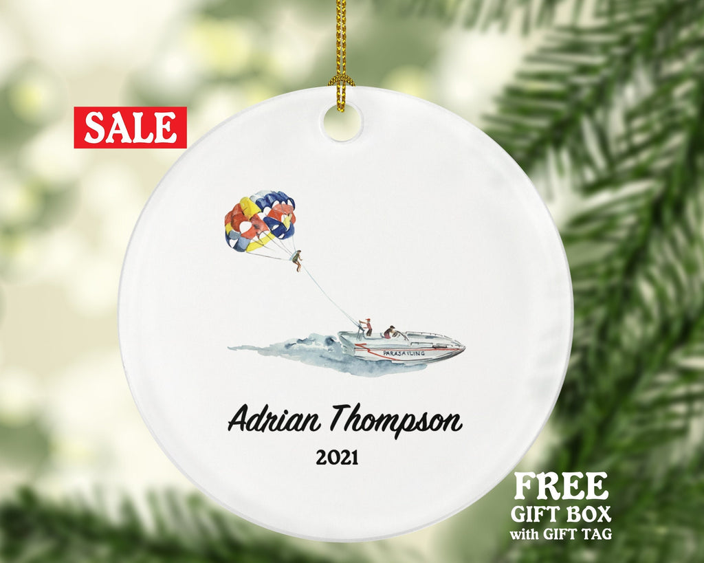 Parasailing Christmas Ornament Personalized, Vacation Parasailing Gift Water Sports, Summer Activity
