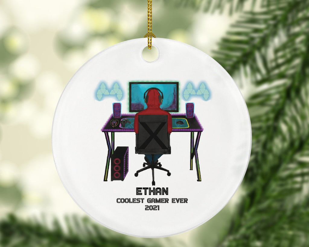 Video Game Player Gamer Boy Playing Game Christmas Ornament Personalized for Tree Gamer Male Controller Addict