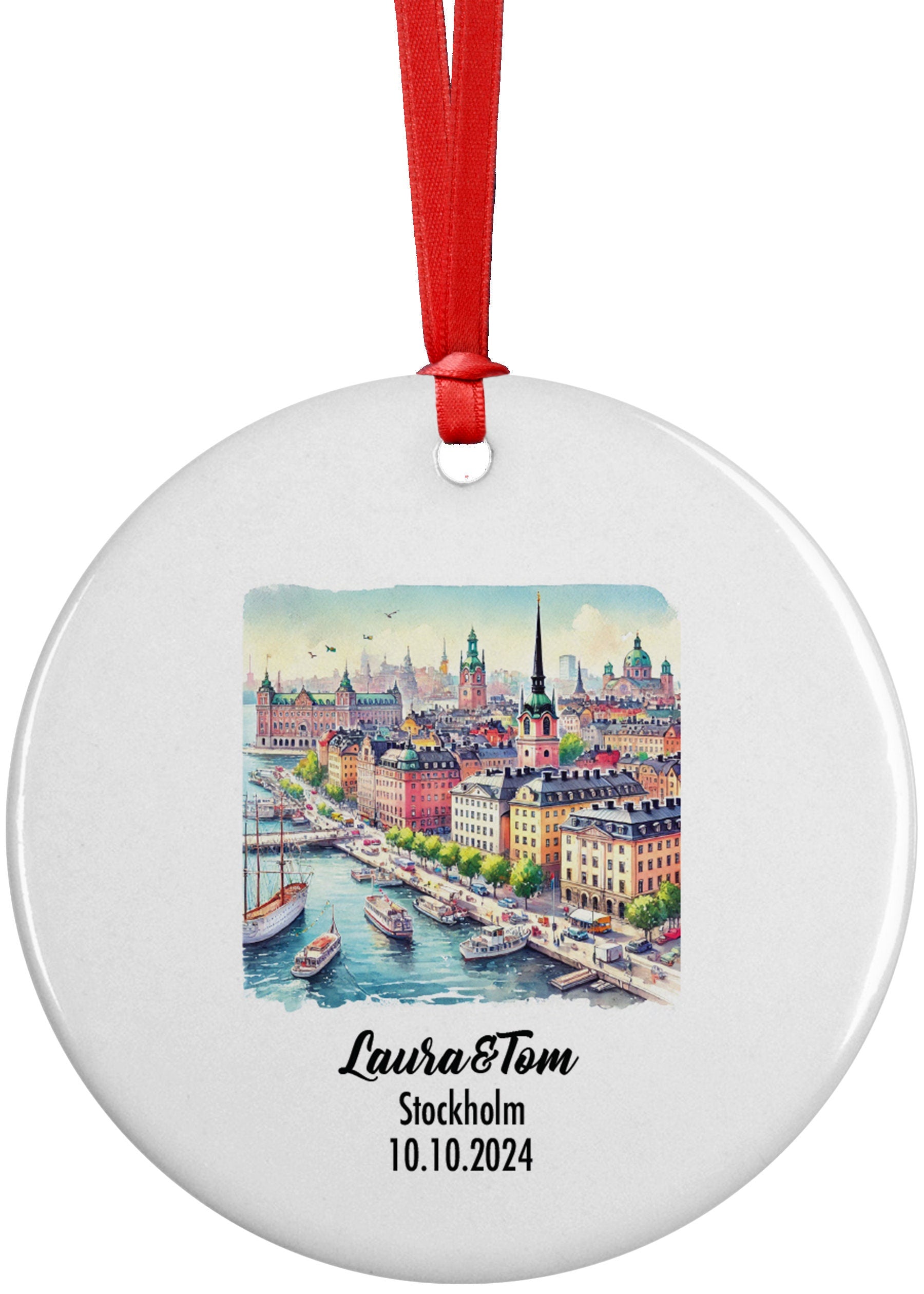 Stockholm, Sweden, Ornament, Engagement, Married, Travel, Gift for Engaged Couple, Engagement Gift, Trip, Vacation Souvenir
