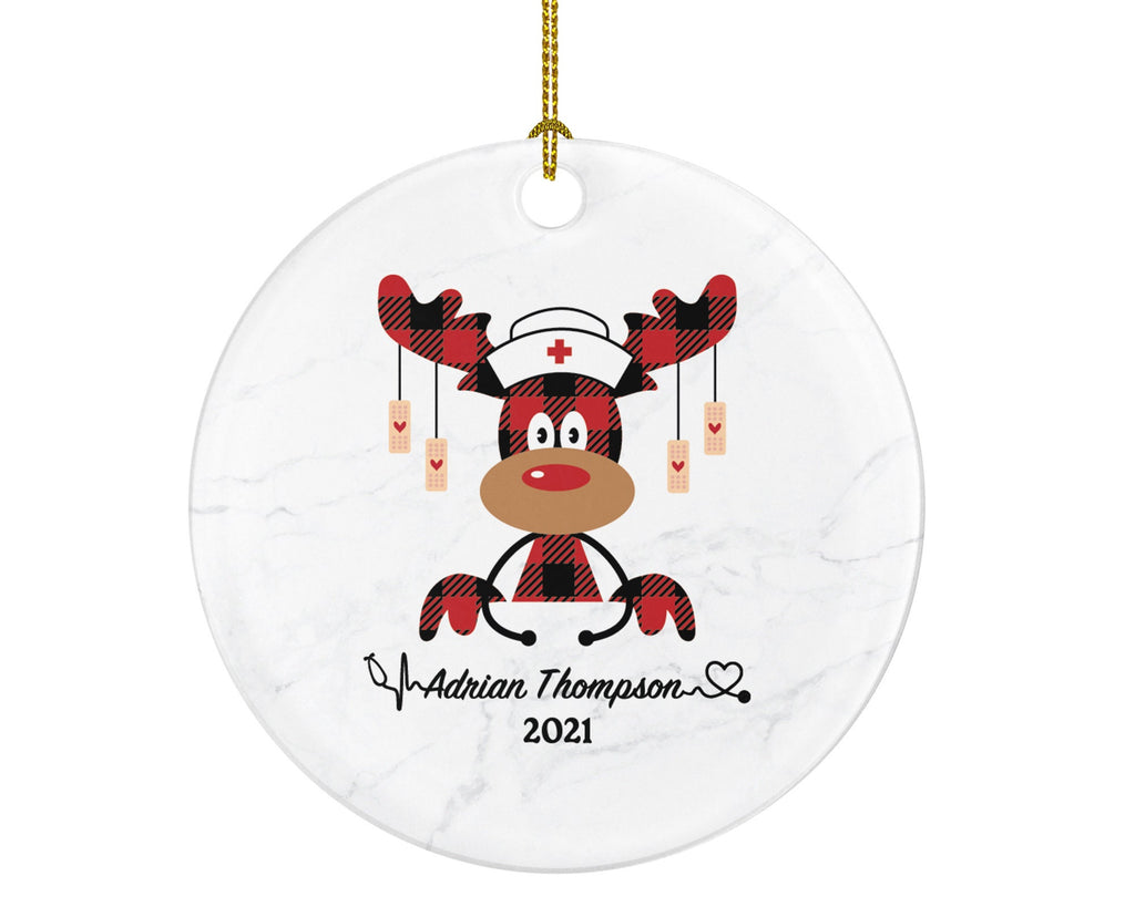 Nurse Christmas Deer Ornament Personalized - Nursing Registered Nurse Health Worker Gift from Patient for Nurse RN Custom Medical