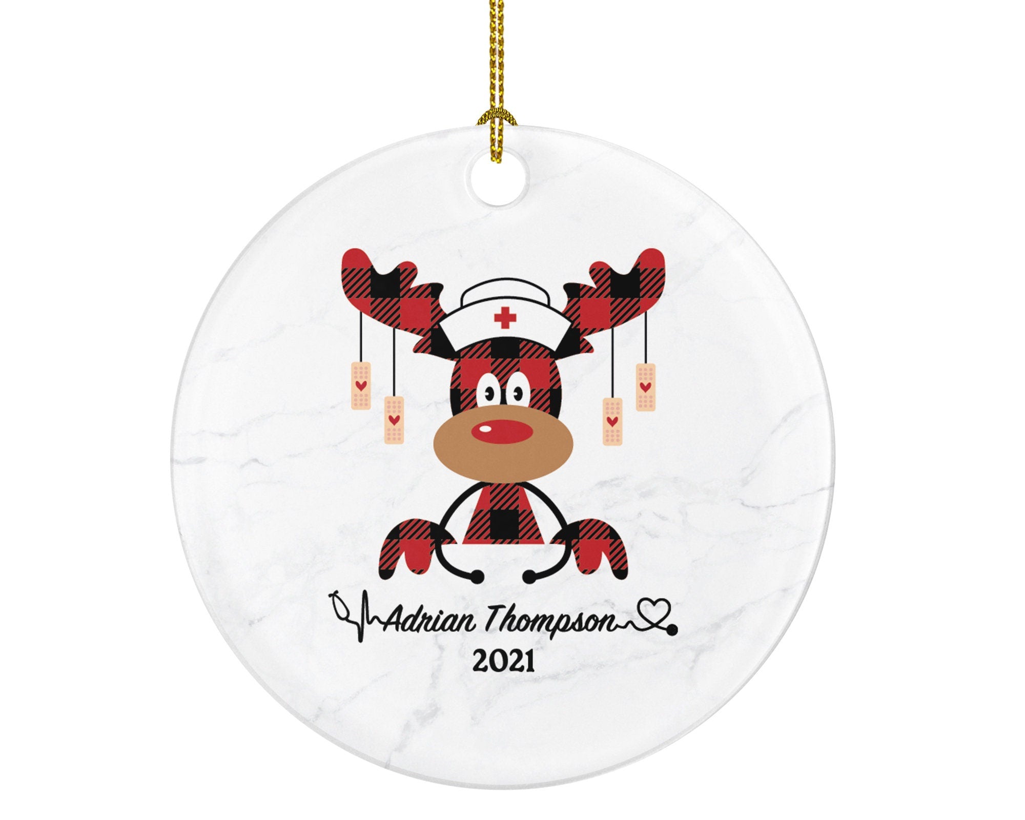 Nurse Christmas Deer Ornament Personalized - Nursing Registered Nurse Health Worker Gift from Patient for Nurse RN Custom Medical