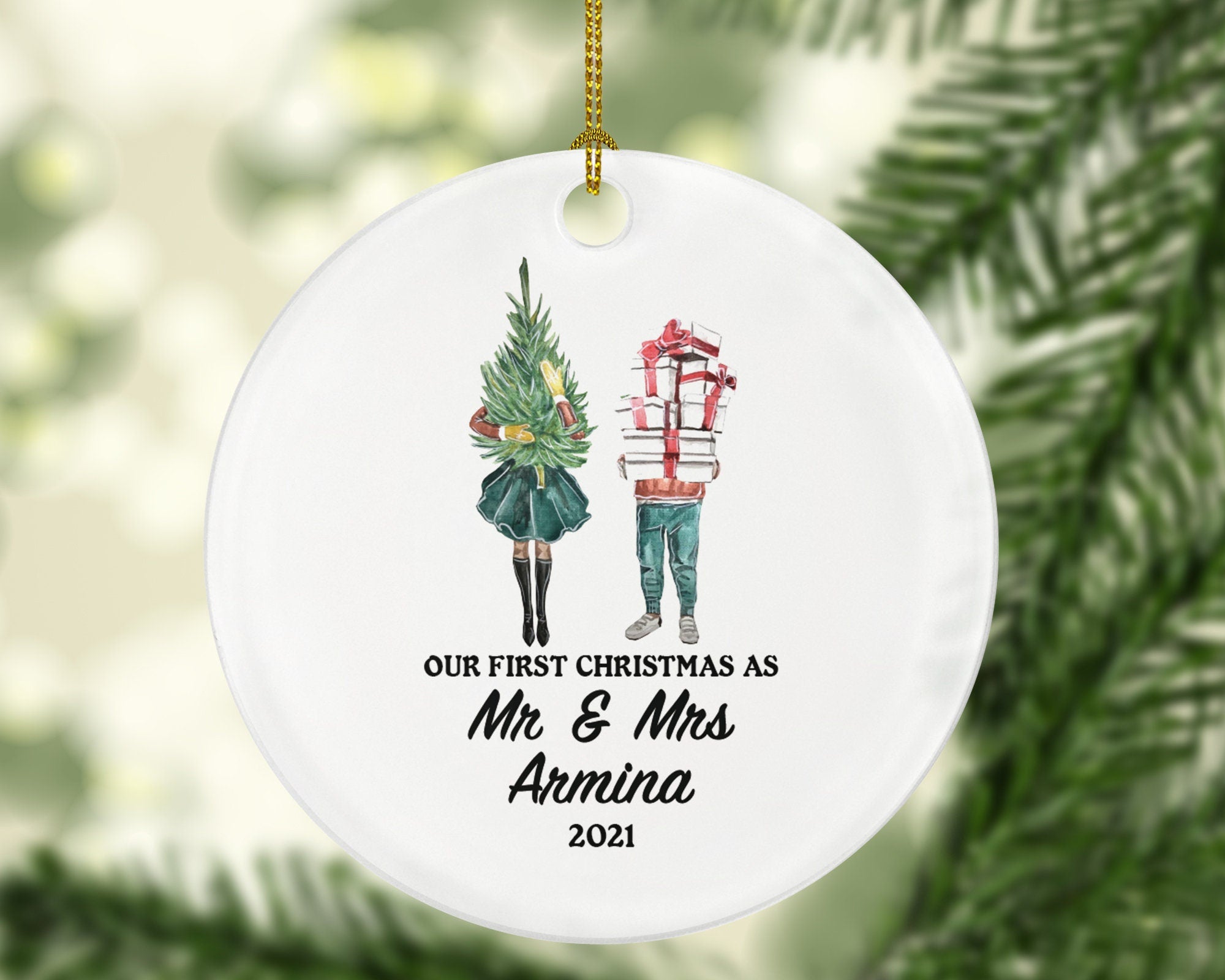 First Christmas as Mr & Mrs Married Couple Christmas Ornament Personalized - Newlywed Christmas Couple First Gift