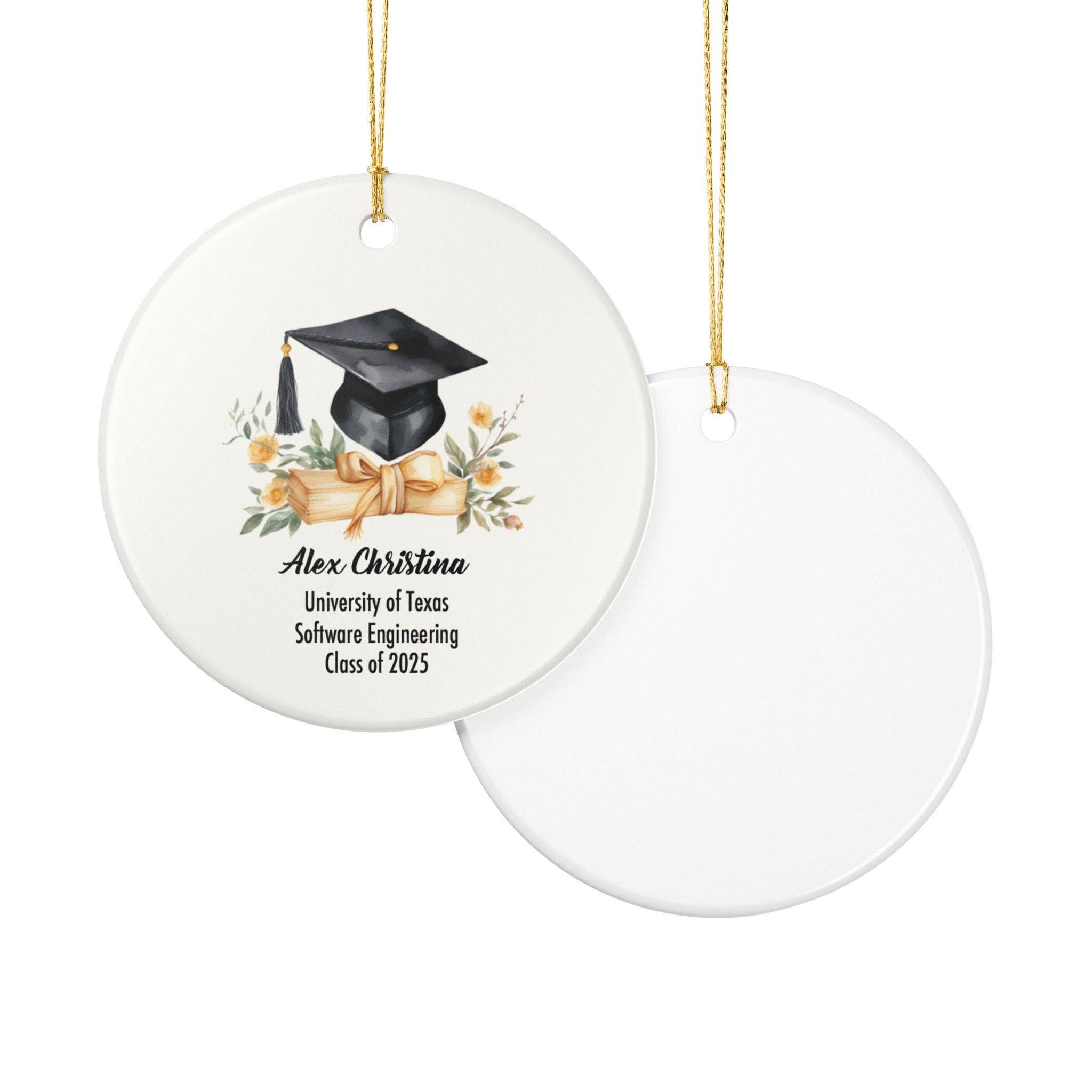 Graduation Ornament 2025 Custom Name Yellow Floral Cap Diploma Personalized Grad Keepsake Ceramic Gift