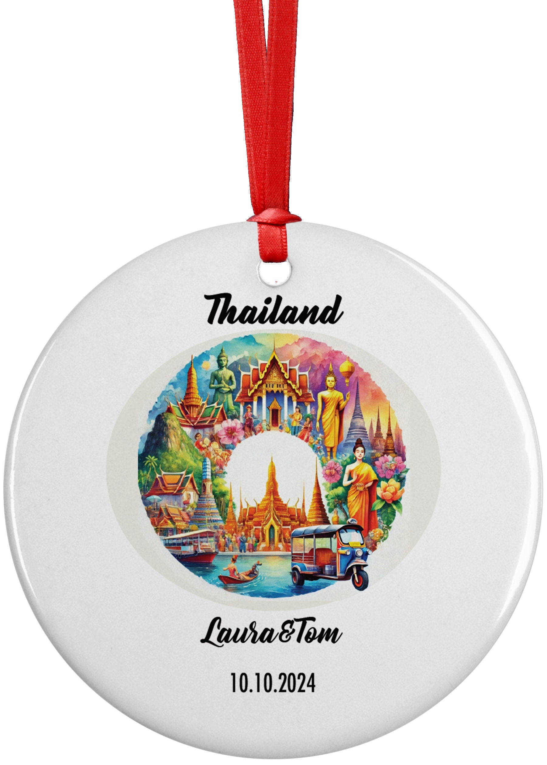 Thailand Ornament, Engagement, Married, Travel, Gift for Engaged Couple, Engagement Gift, Trip, Vacation Souvenir
