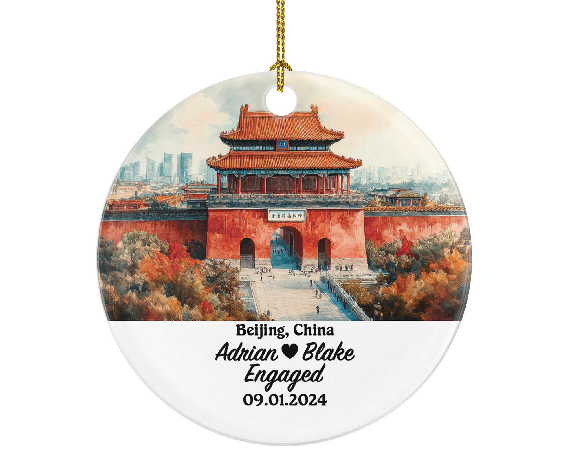 Beijing Christmas Ornament Personalized - Engaged Married Family Together Couple Travel Honeymoon Engagement Marriage