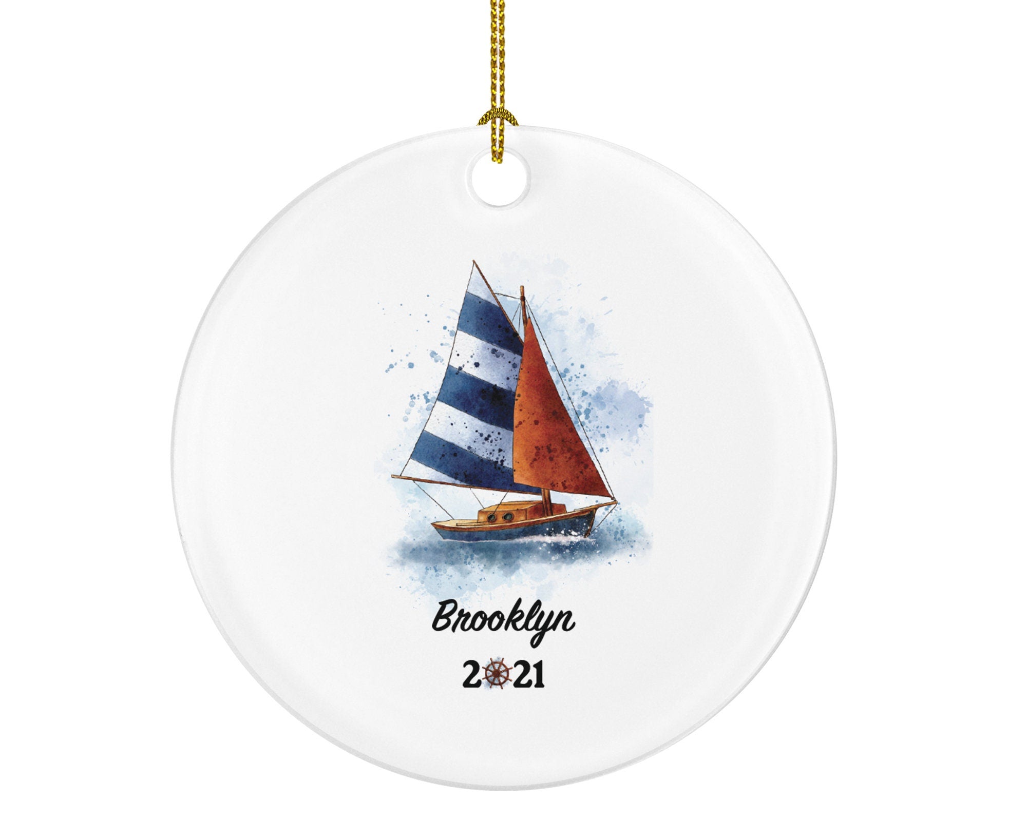 Sailboat Christmas Ornament - Personalized Sailor Custom Sailing Family Boat Gift for Captain