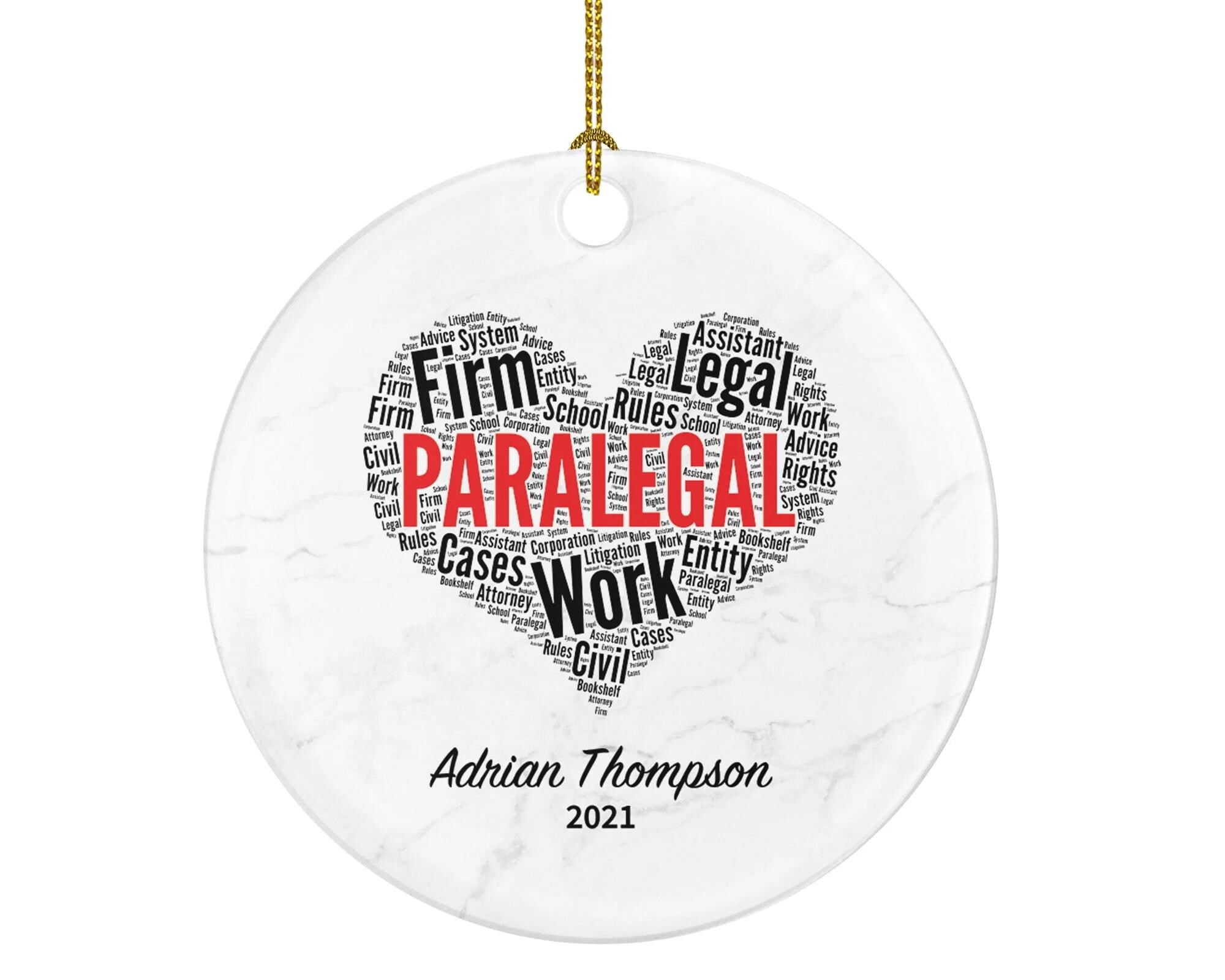 Paralegal Christmas Ornament Personalized Custom Paralegal Gift Watercolor Floral Flower Esq.